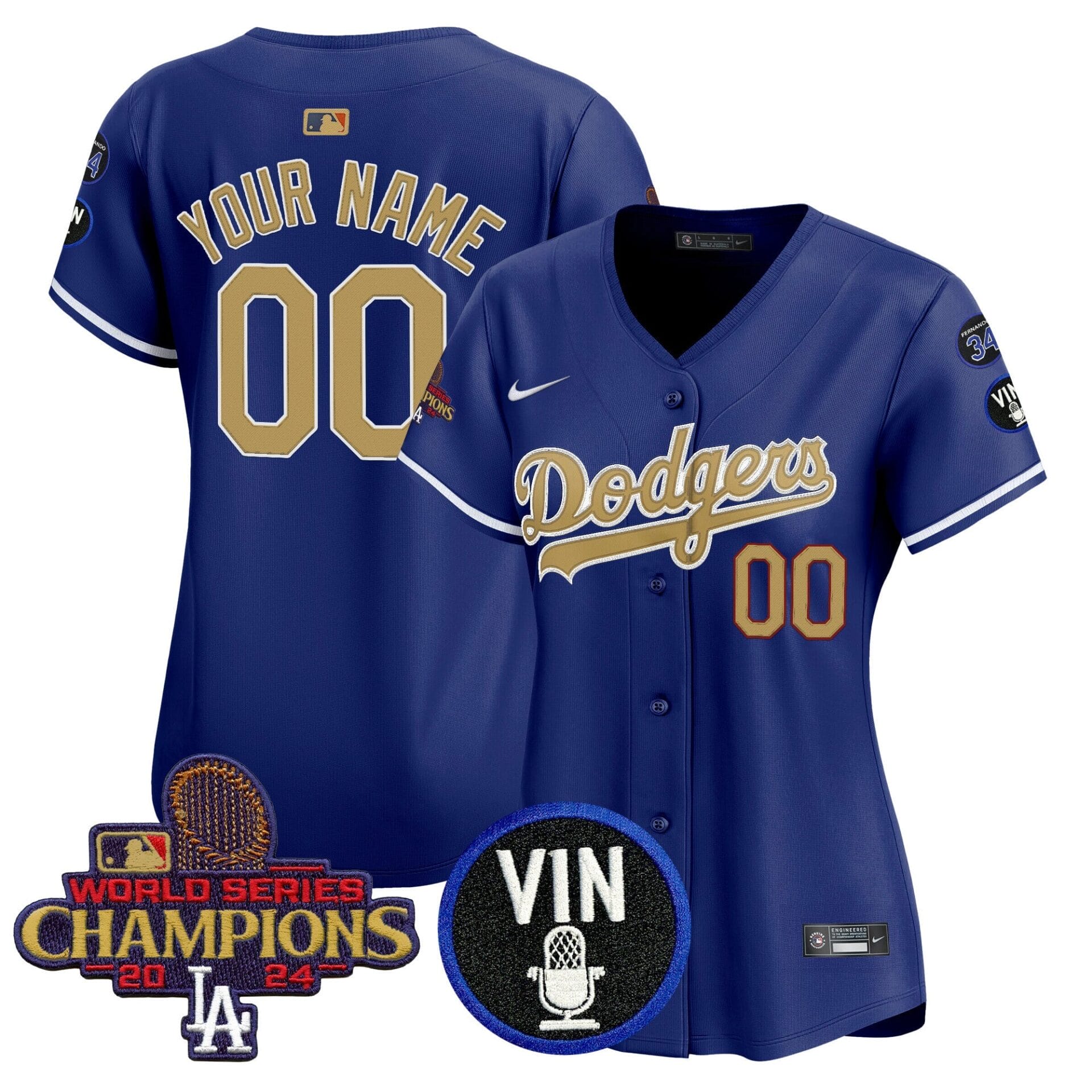 Dodgers 2025 Vin Scully & #34 Fernando Patch Gold Vapor Premier Limited Custom Jersey - All Stitched - Image 7