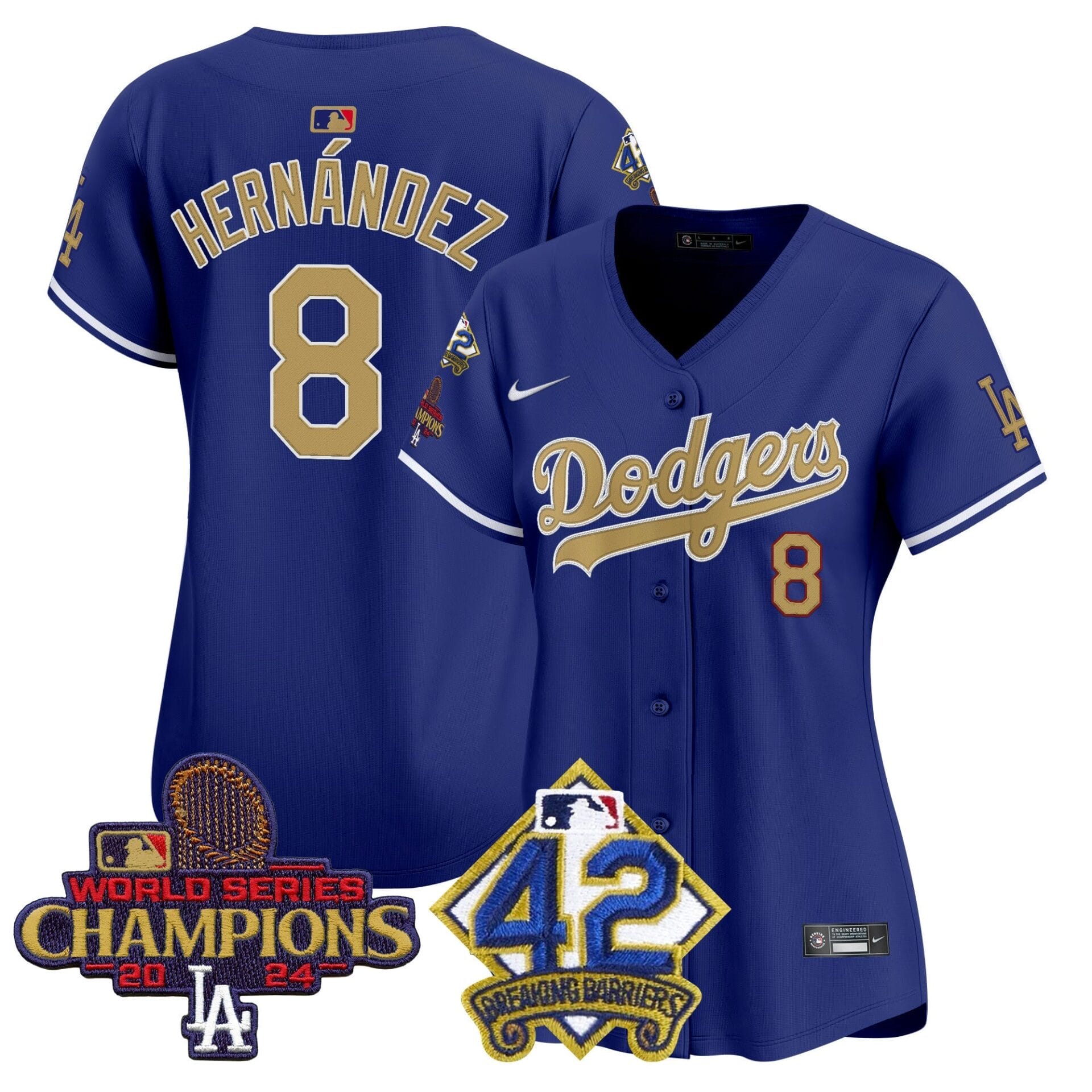 Women's Dodgers 2024 World Series Champions & Jackie Robinson Patch Vapor Premier Limited Jersey - All Stitched - Image 21