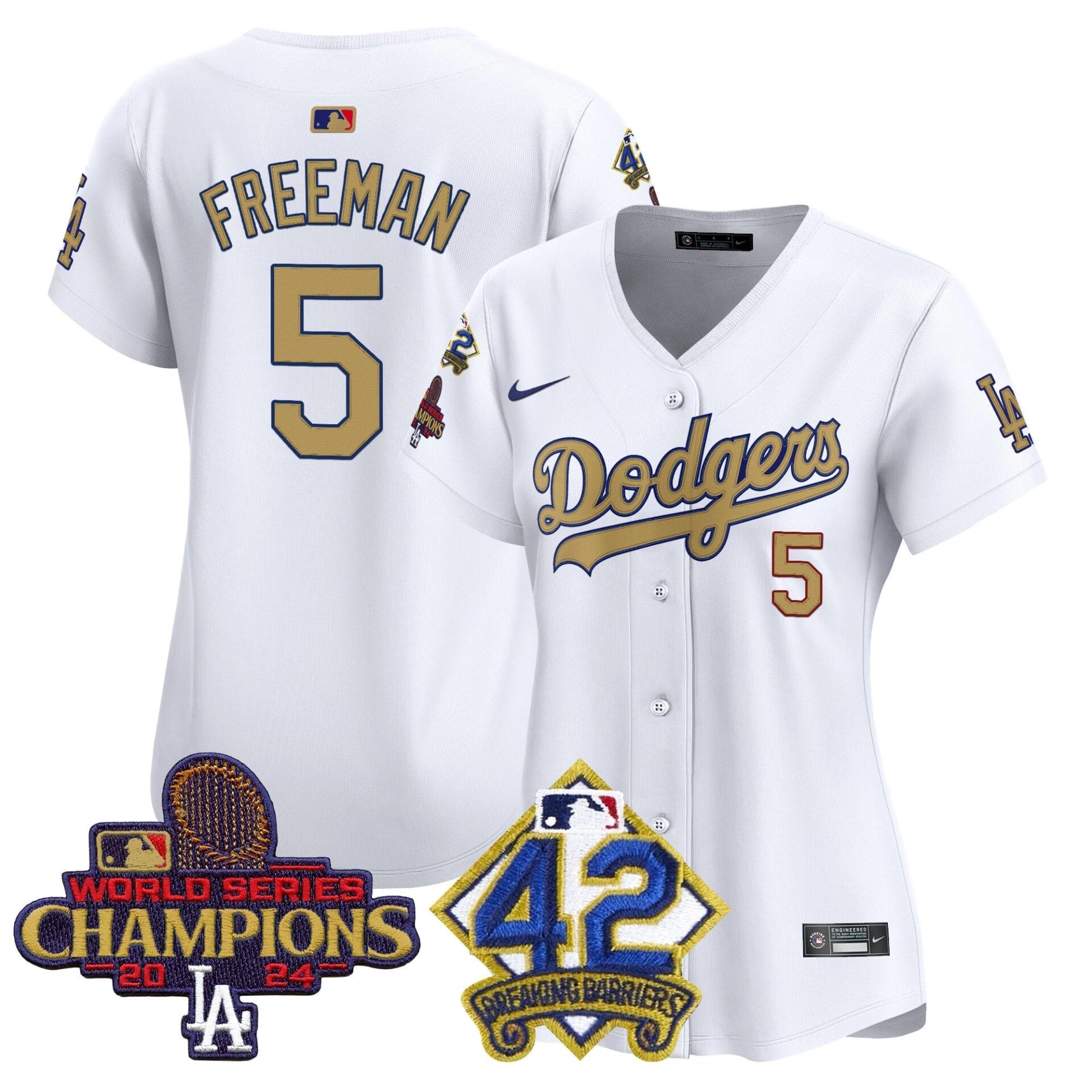 Women's Dodgers 2024 World Series Champions & Jackie Robinson Patch Vapor Premier Limited Jersey - All Stitched - Image 5