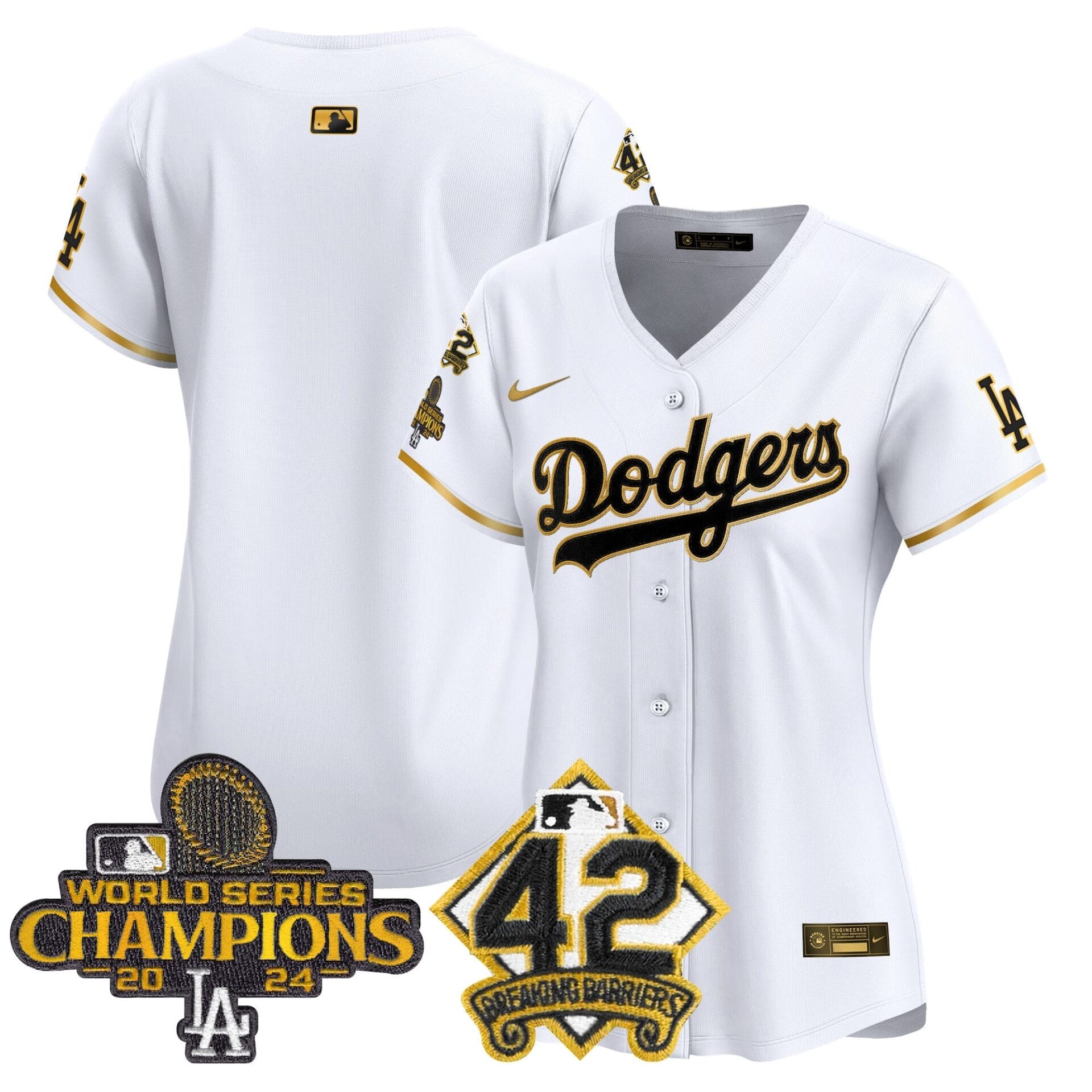 Women's Dodgers 2024 World Series Champions & Jackie Robinson Patch Vapor Premier Limited Jersey - All Stitched - Image 60