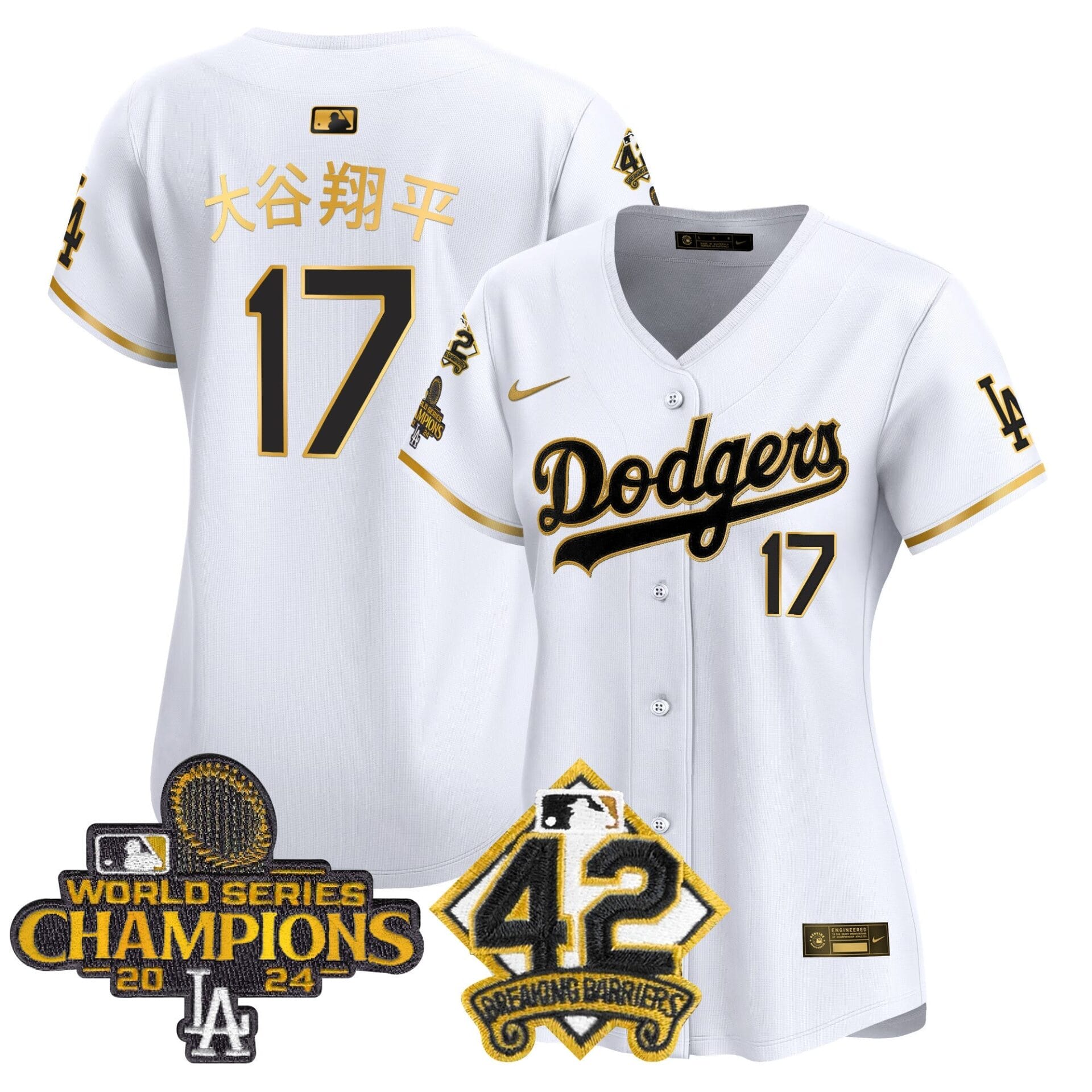 Women's Dodgers 2024 World Series Champions & Jackie Robinson Patch Vapor Premier Limited Jersey - All Stitched - Image 58