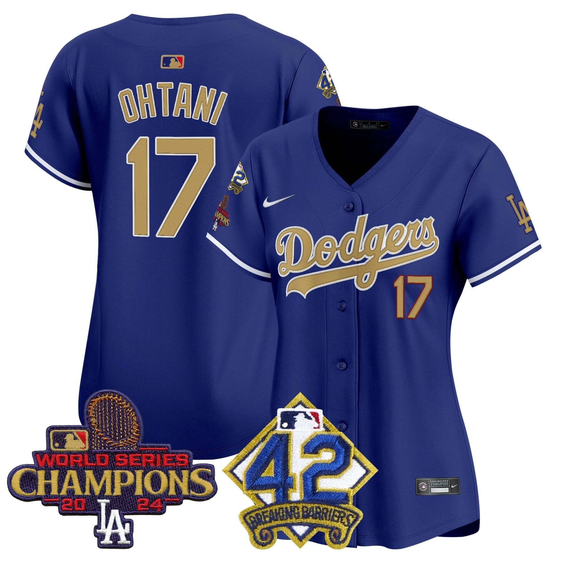 Women's Dodgers 2024 World Series Champions & Jackie Robinson Patch Vapor Premier Limited Jersey - All Stitched - Image 13