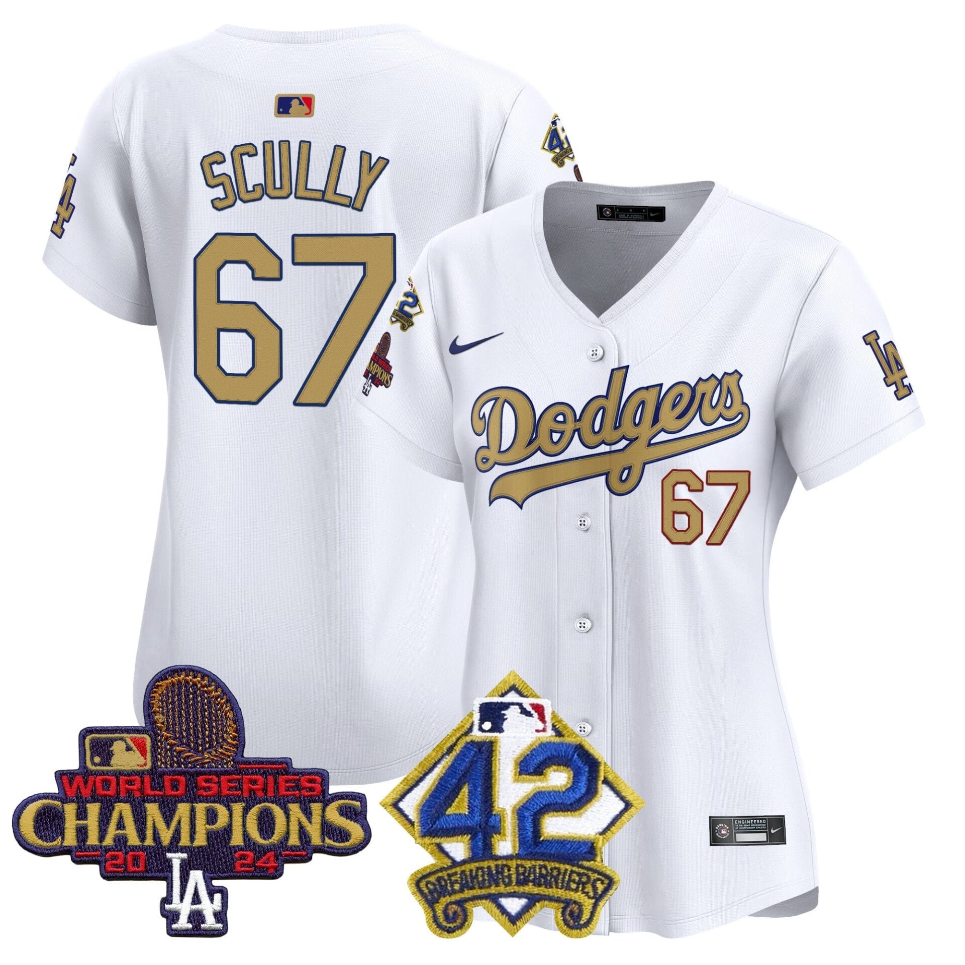 Women's Dodgers 2024 World Series Champions & Jackie Robinson Patch Vapor Premier Limited Jersey - All Stitched - Image 8