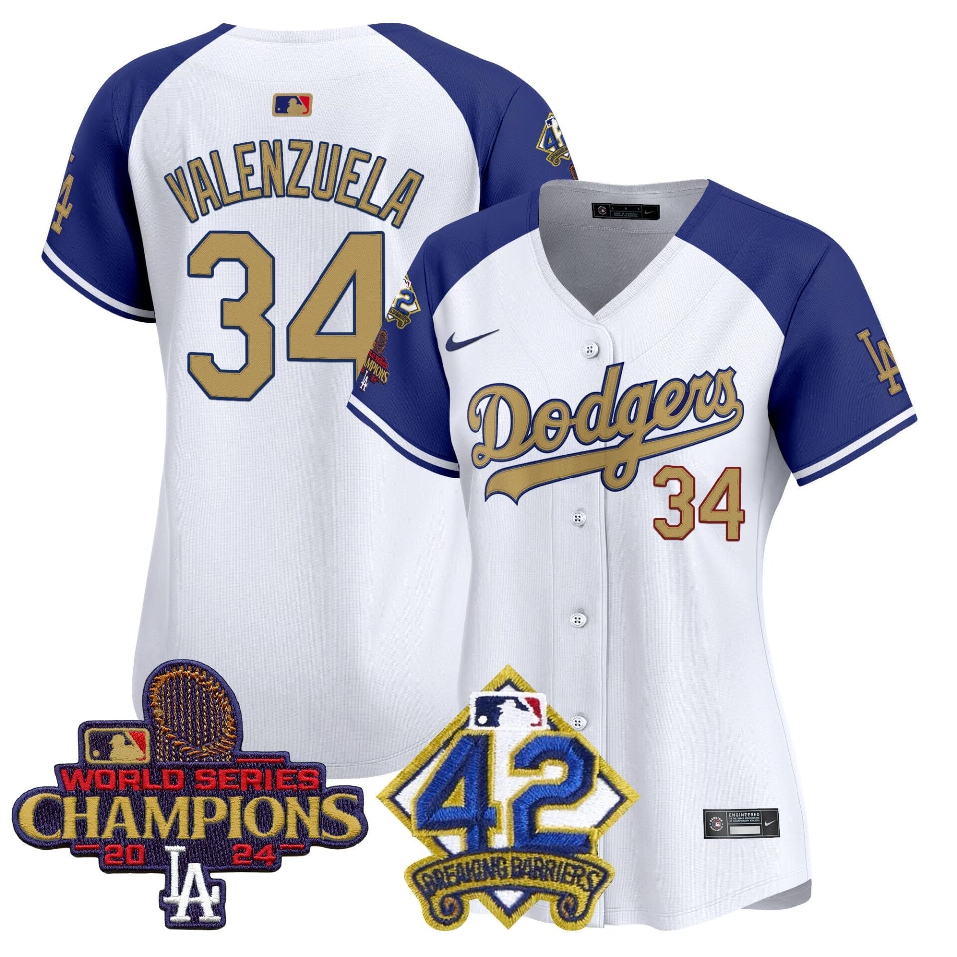 Women's Dodgers 2024 World Series Champions & Jackie Robinson Patch Vapor Premier Limited Jersey - All Stitched - Image 28