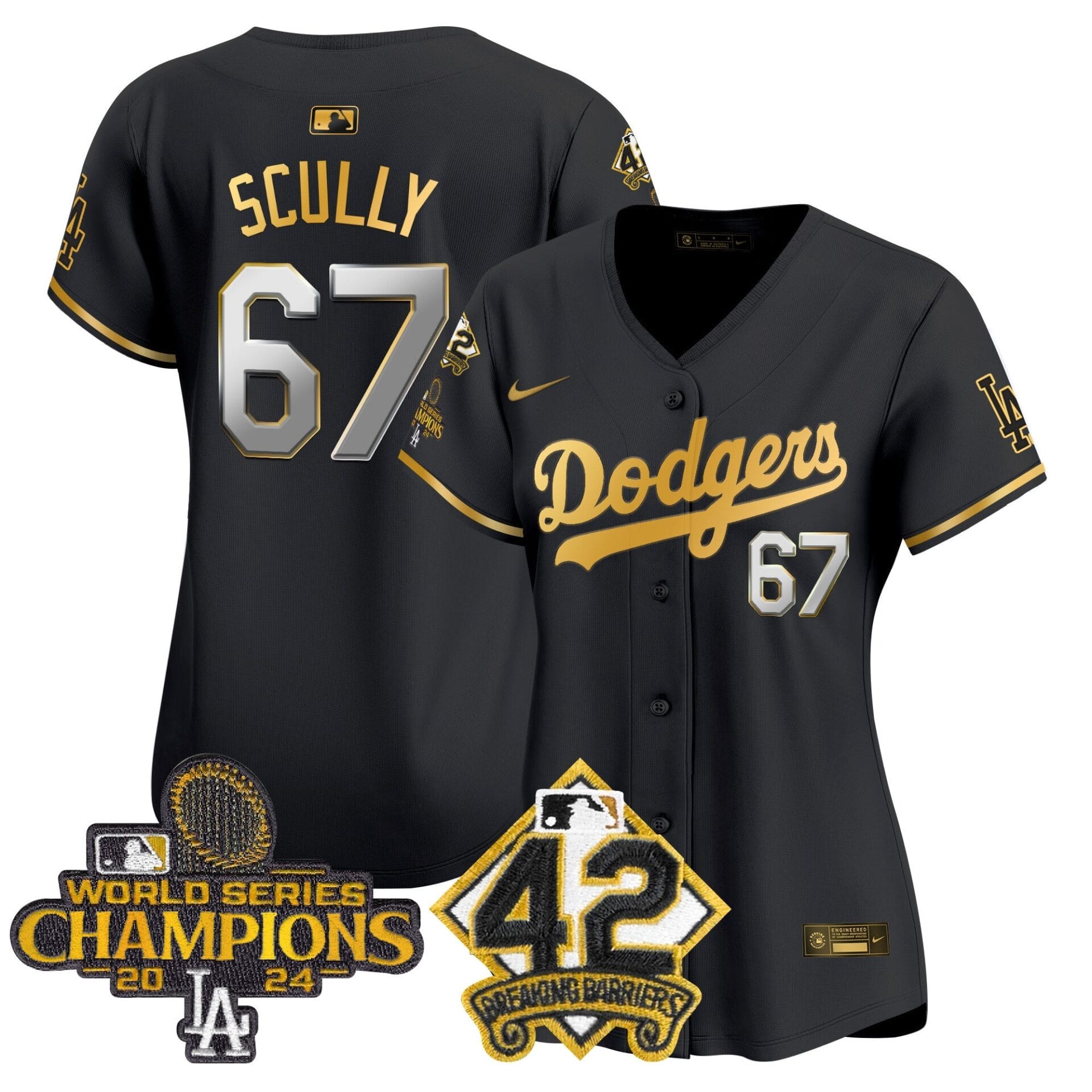 Women's Dodgers 2024 World Series Champions & Jackie Robinson Patch Vapor Premier Limited Jersey - All Stitched - Image 44