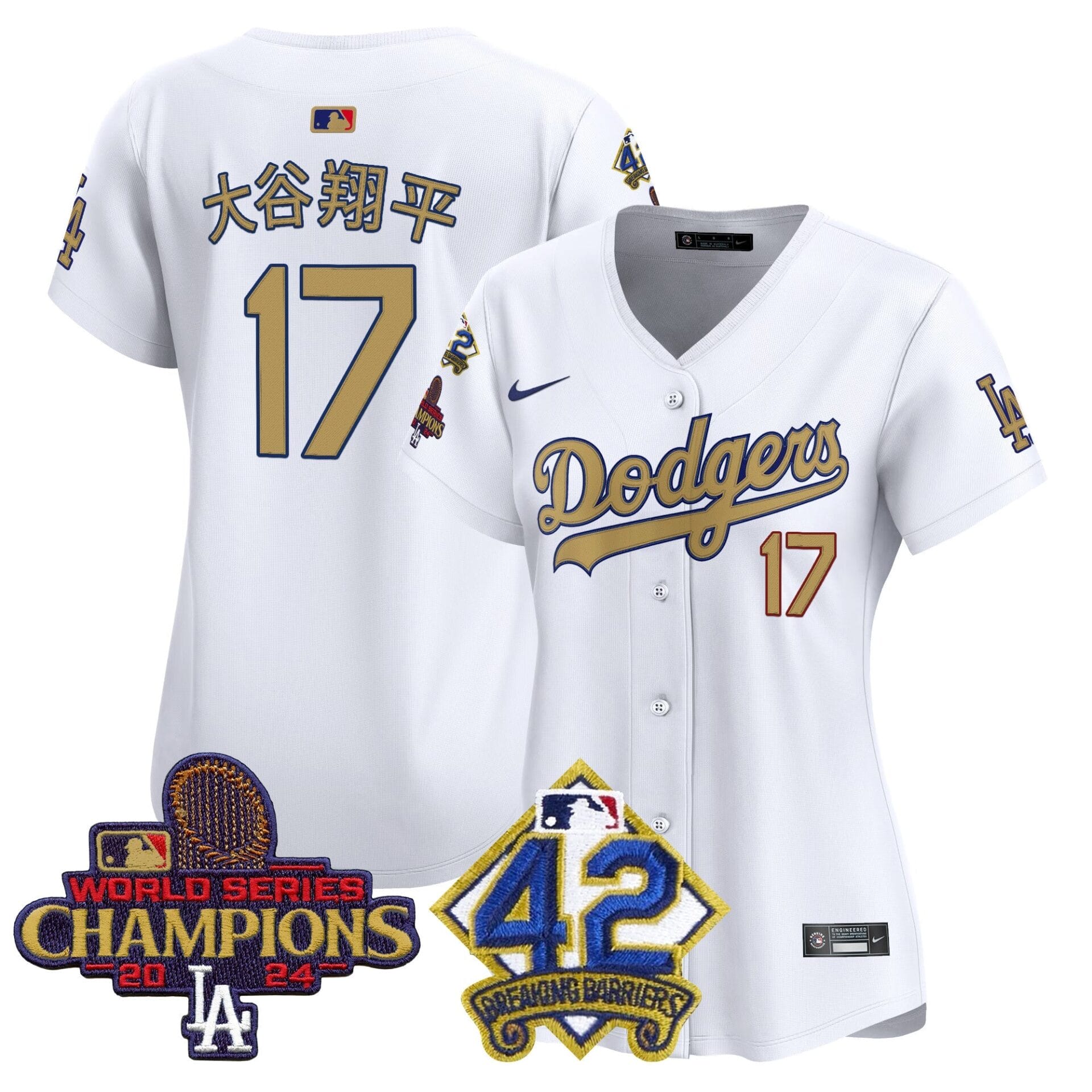 Women's Dodgers 2024 World Series Champions & Jackie Robinson Patch Vapor Premier Limited Jersey - All Stitched - Image 10