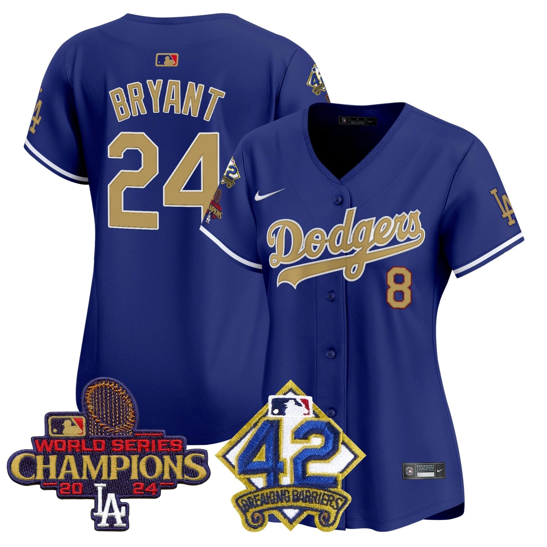 Women's Dodgers 2024 World Series Champions & Jackie Robinson Patch Vapor Premier Limited Jersey - All Stitched - Image 19