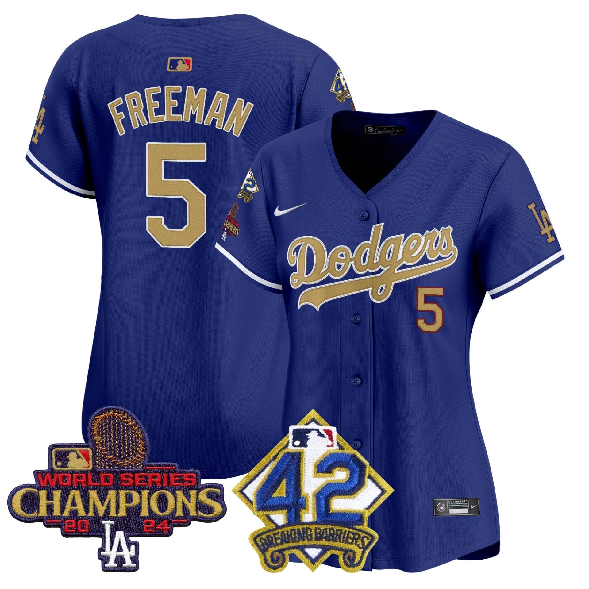 Women's Dodgers 2024 World Series Champions & Jackie Robinson Patch Vapor Premier Limited Jersey - All Stitched - Image 17