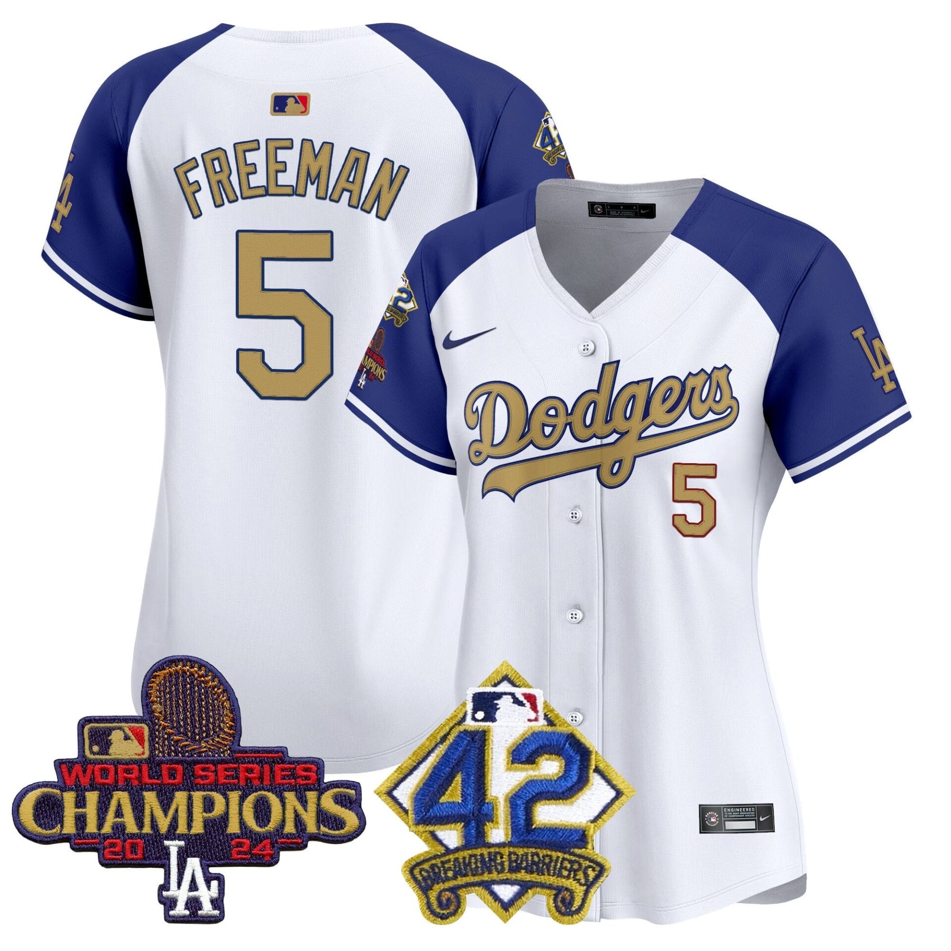 Women's Dodgers 2024 World Series Champions & Jackie Robinson Patch Vapor Premier Limited Jersey - All Stitched - Image 29
