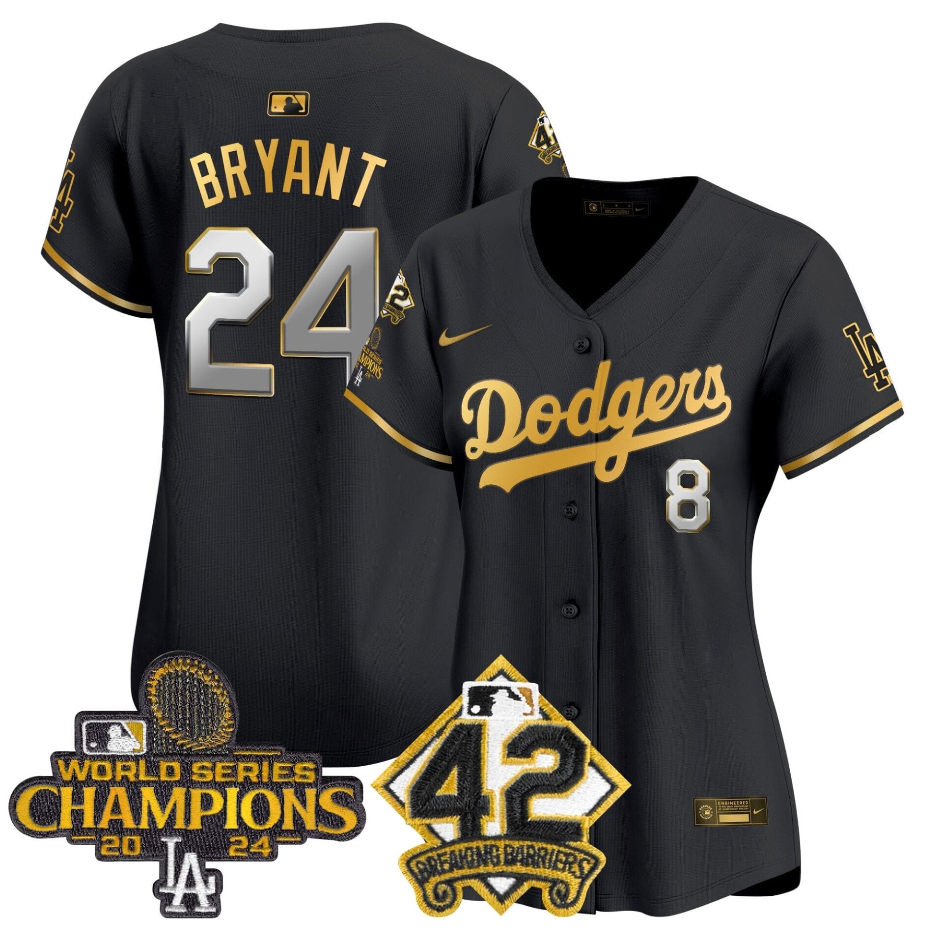 Women's Dodgers 2024 World Series Champions & Jackie Robinson Patch Vapor Premier Limited Jersey - All Stitched - Image 43