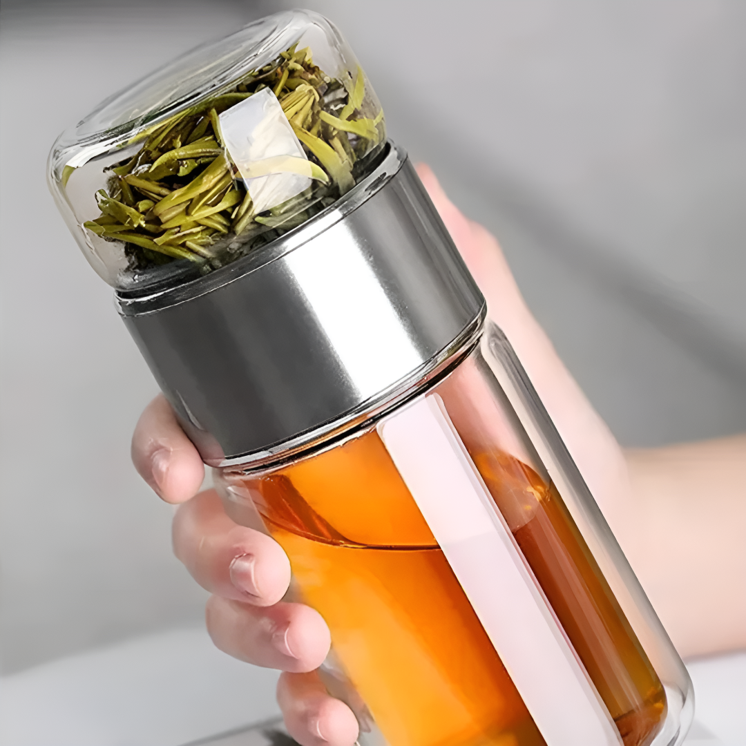 Glass Tea Infuser Bottle with Dual Chamber Brewing - Image 2