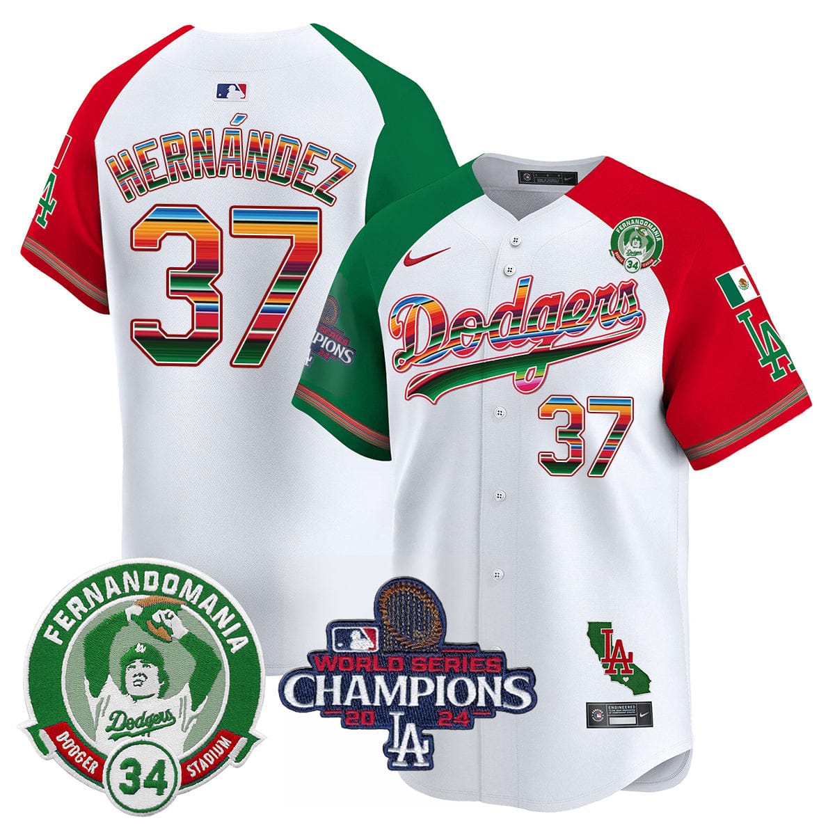 Dodgers Mexico 2024 World Series Champions Patch Jersey - All Stitched - Image 29