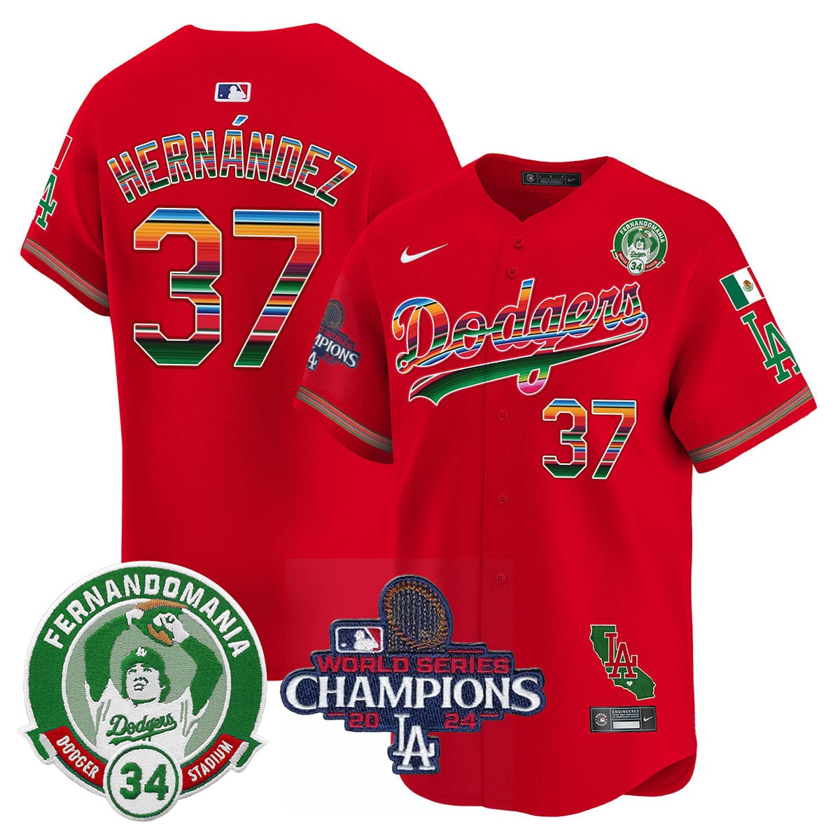 Dodgers Mexico 2024 World Series Champions Patch Jersey - All Stitched - Image 46