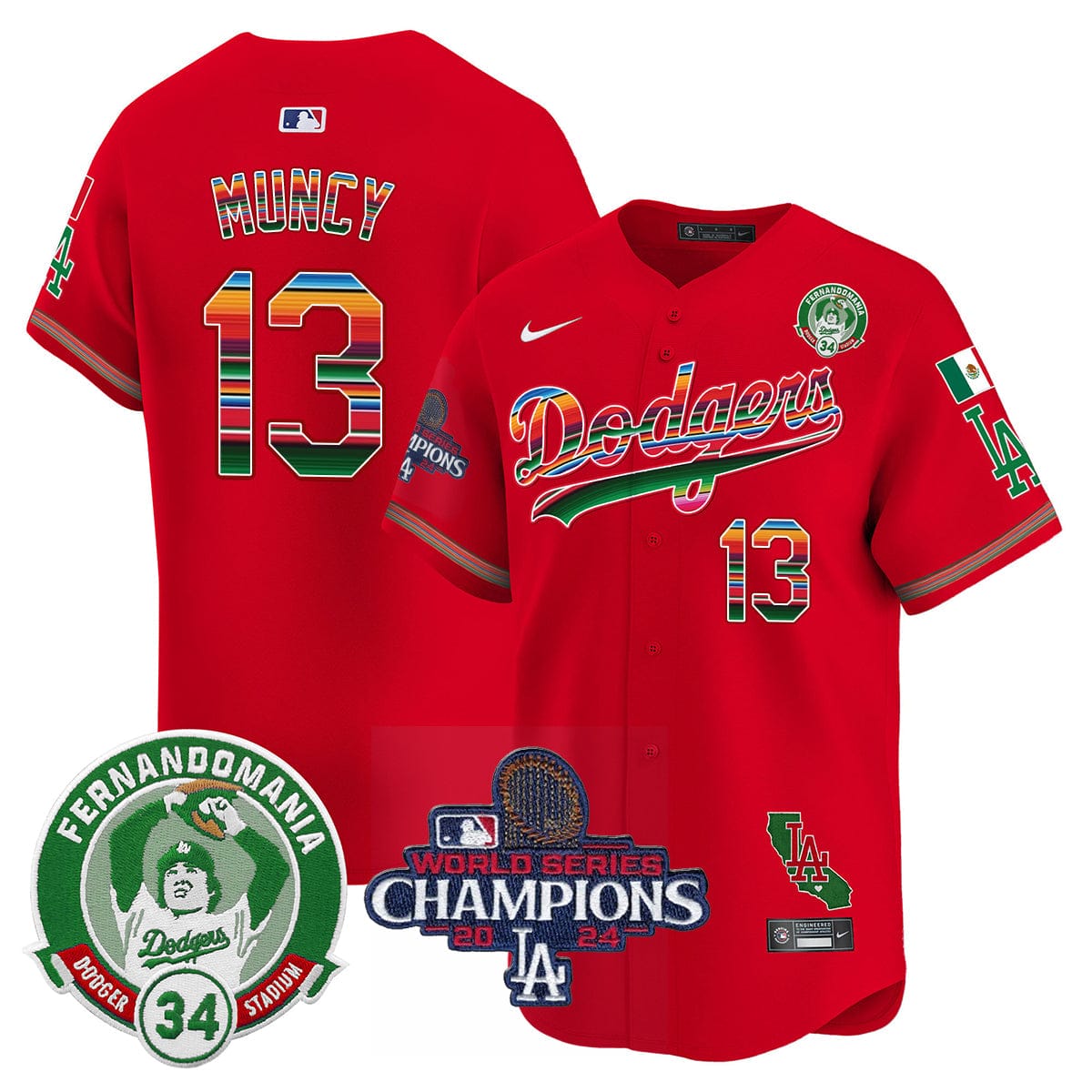 Dodgers Mexico 2024 World Series Champions Patch Jersey - All Stitched - Image 48