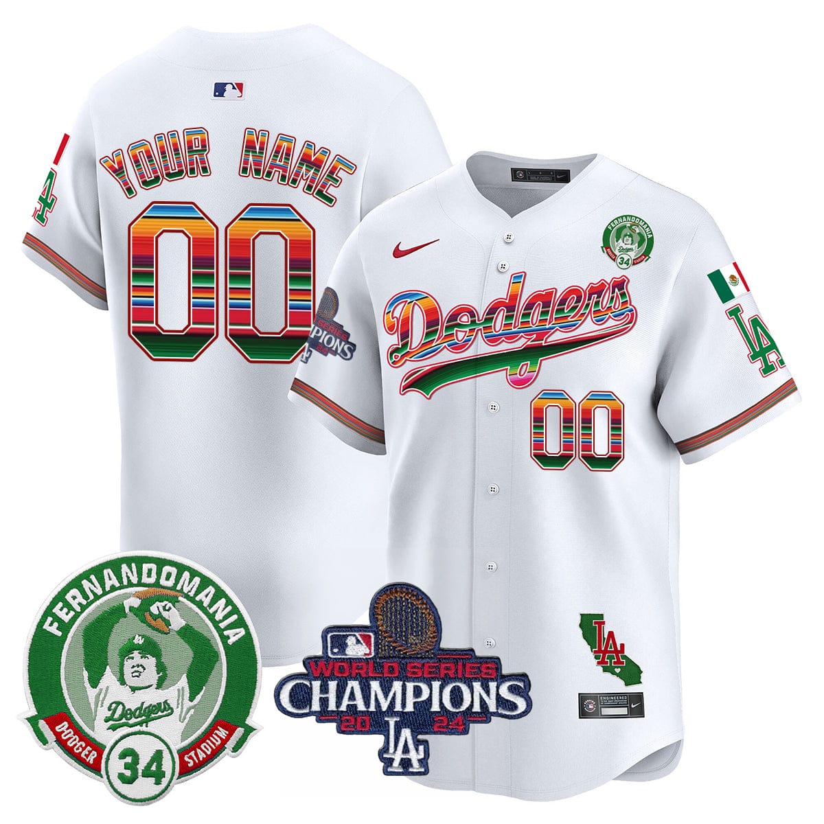 Custom Dodgers Mexico 2024 World Series Champions Patch Jersey - All Stitched - Image 6