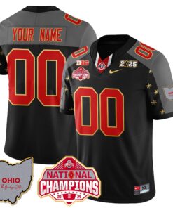 Alternative view of Ohio State Buckeyes 2025 CFP Patch - National Champions Gold Custom Jersey - All Stitched