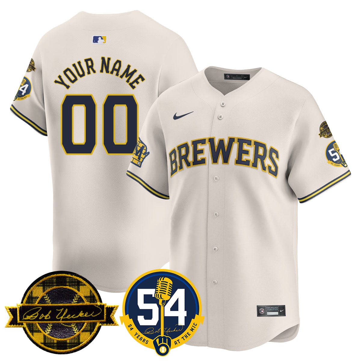 Milwaukee Brewers Jersey - Bob Uecker, 54th Seasons for Brewers Custom Jersey - All Stitched - Image 3