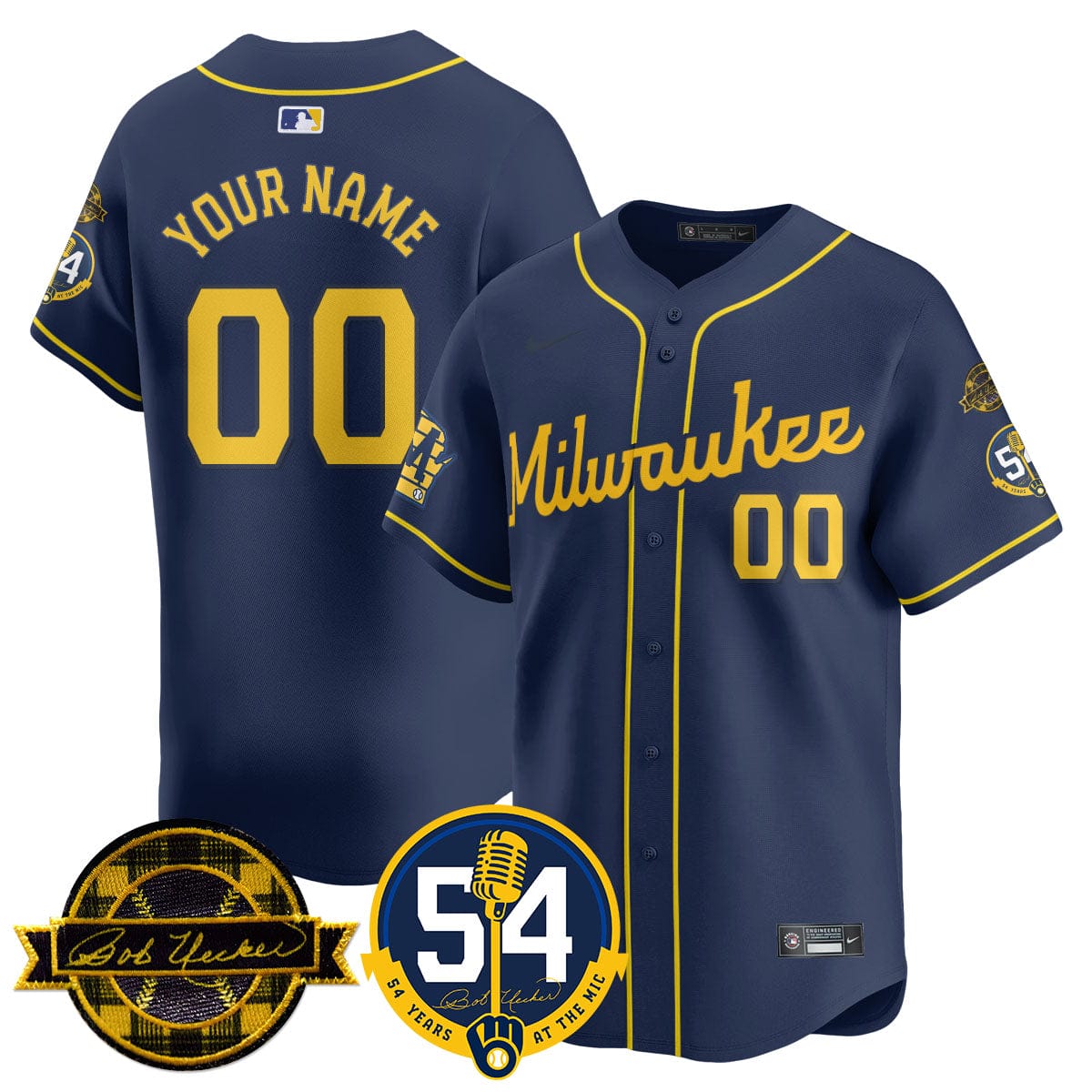 Milwaukee Brewers Jersey - Bob Uecker, 54th Seasons for Brewers Custom Jersey - All Stitched - Image 4