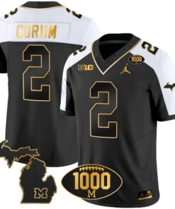 Alternative view of Michigan Wolverines 1000 Wins Patch Gold Jersey V2 - All Stitched