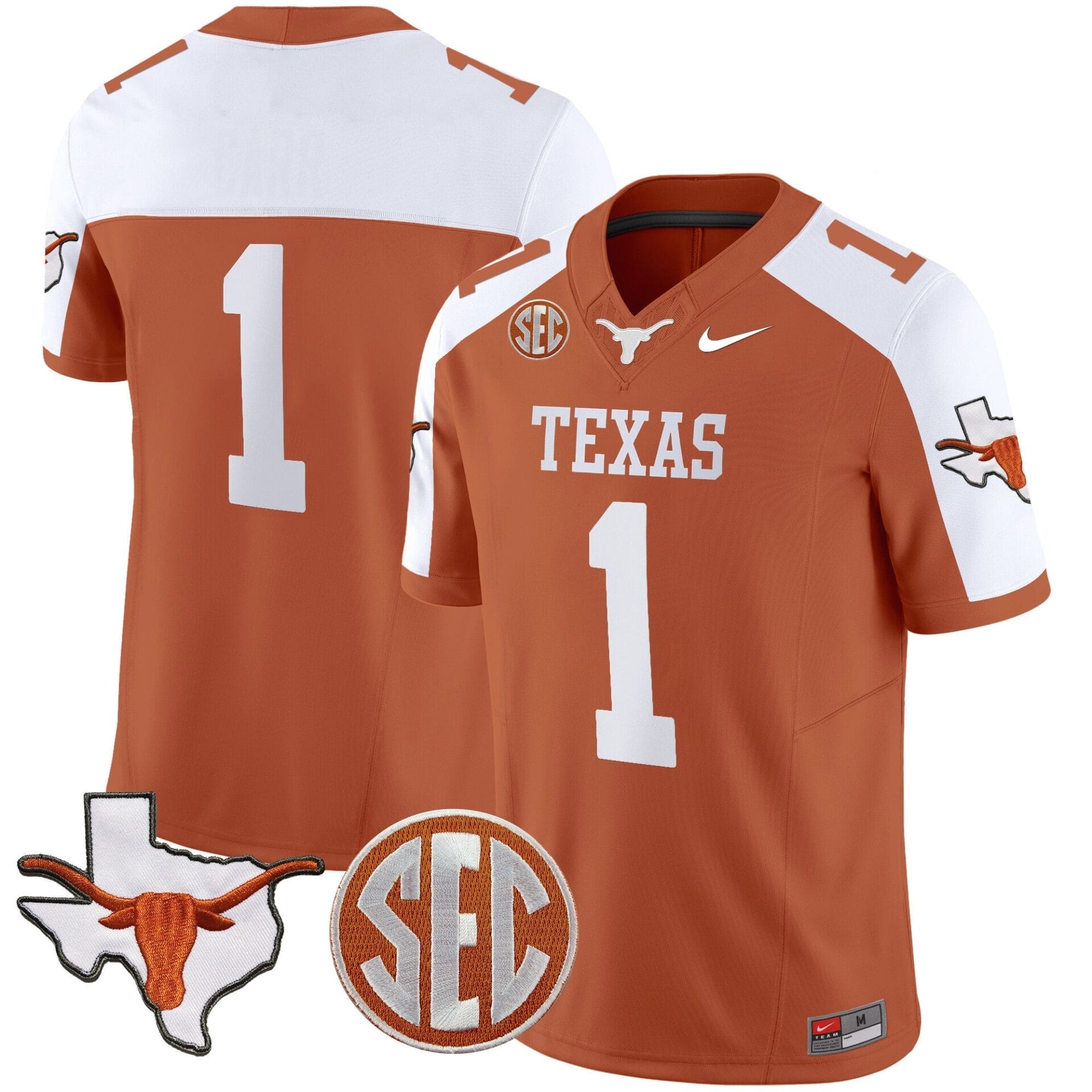 Texas Longhorns State Map & SEC Patch Vapor Jersey V4 - All Stitched - Image 12