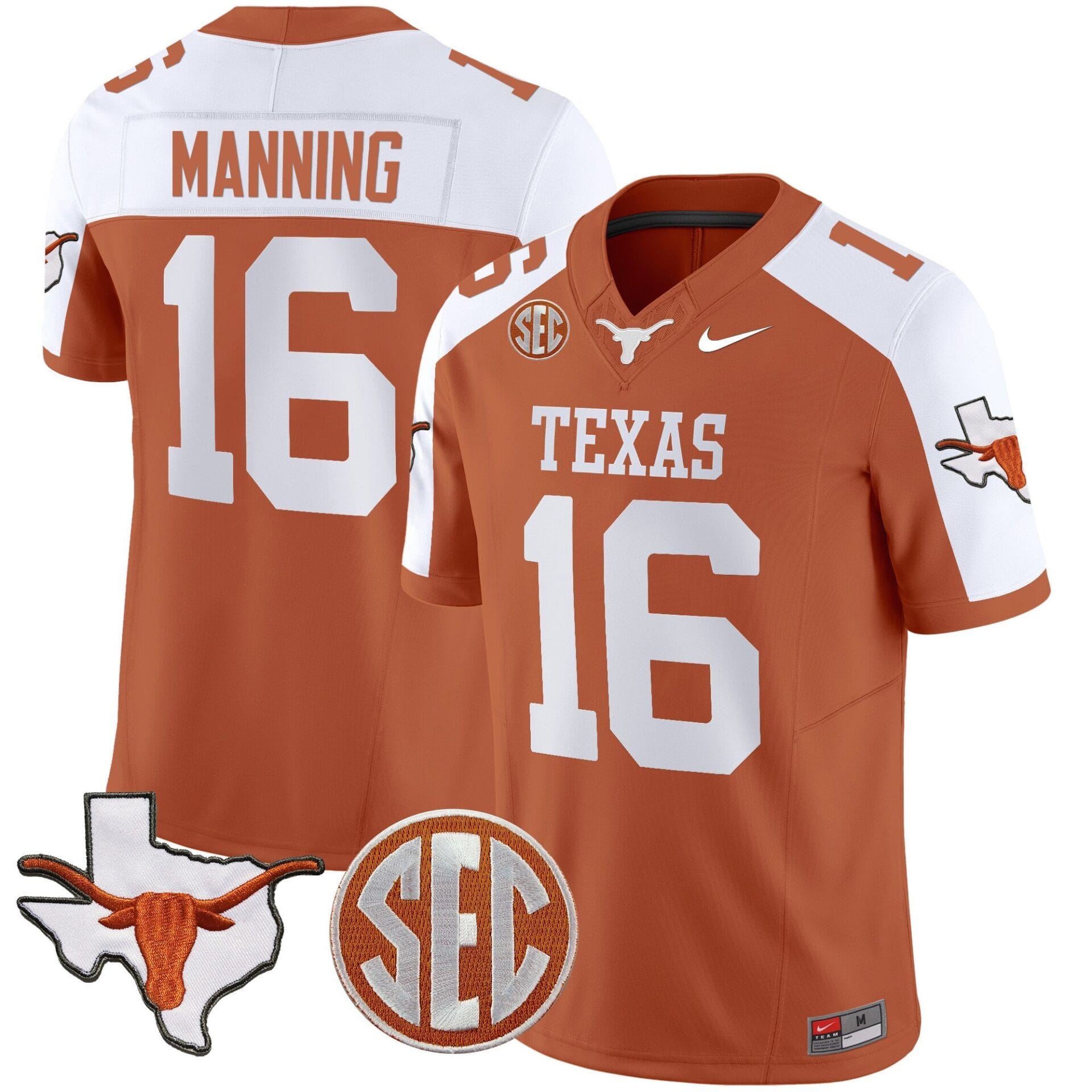 Texas Longhorns State Map & SEC Patch Vapor Jersey V4 - All Stitched - Image 7