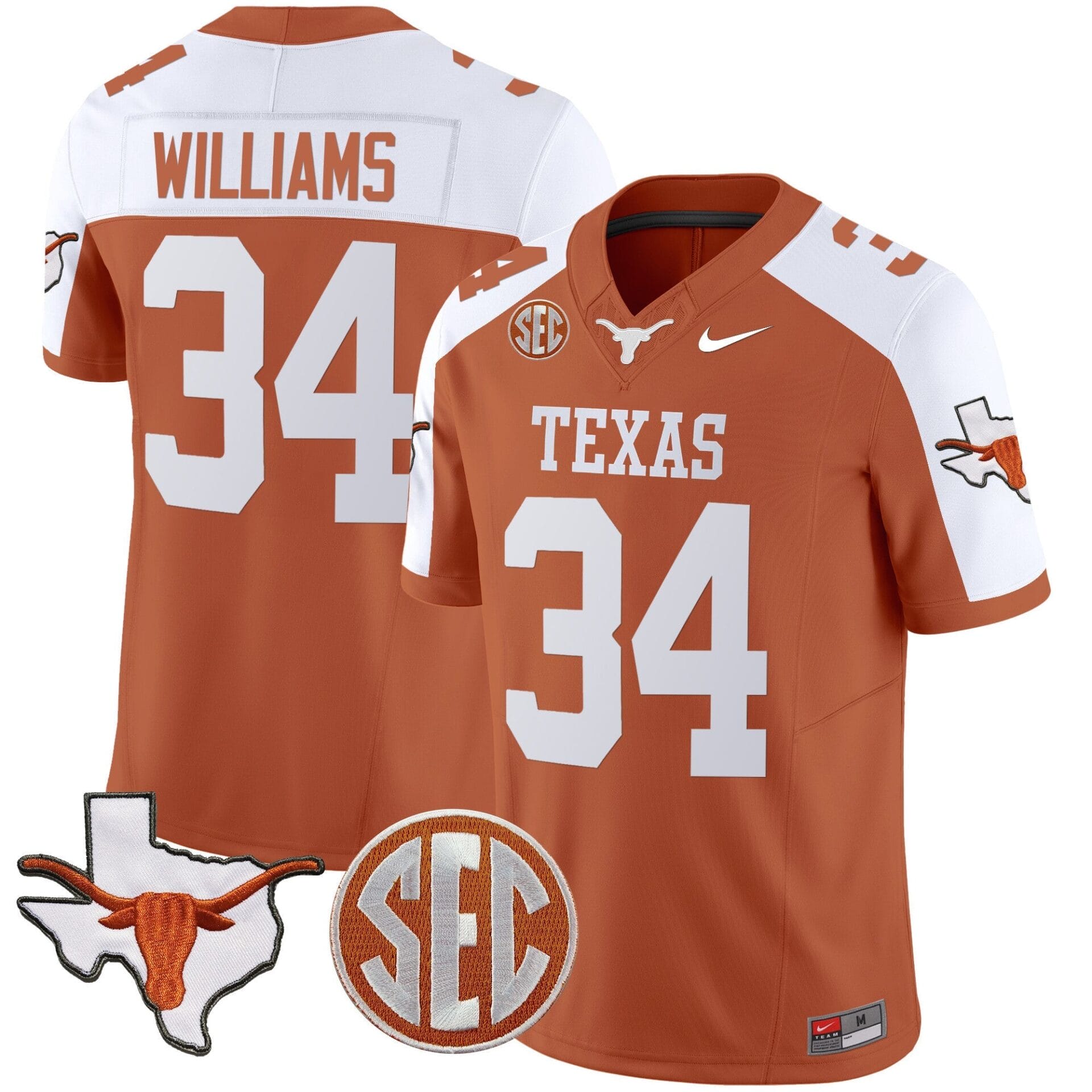 Texas Longhorns State Map & SEC Patch Vapor Jersey V4 - All Stitched - Image 10