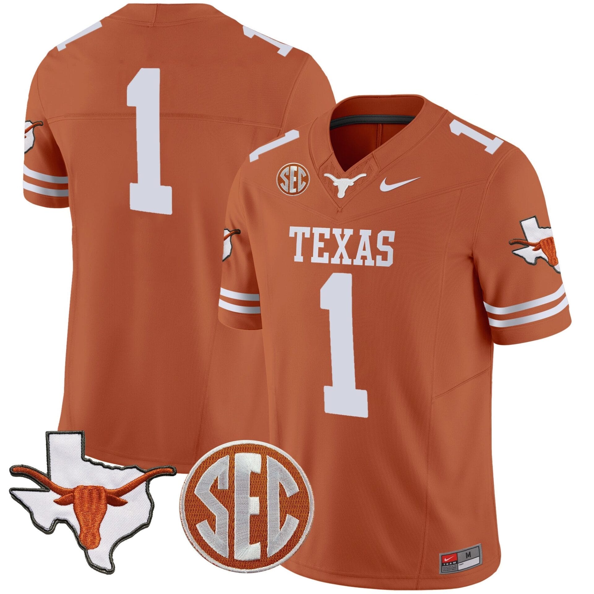 Texas Longhorns State Map & SEC Patch Vapor Jersey V4 - All Stitched - Image 24