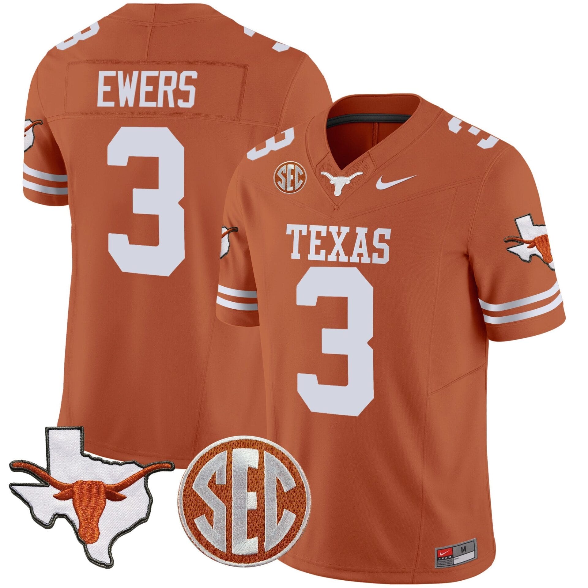 Texas Longhorns State Map & SEC Patch Vapor Jersey V4 - All Stitched - Image 20