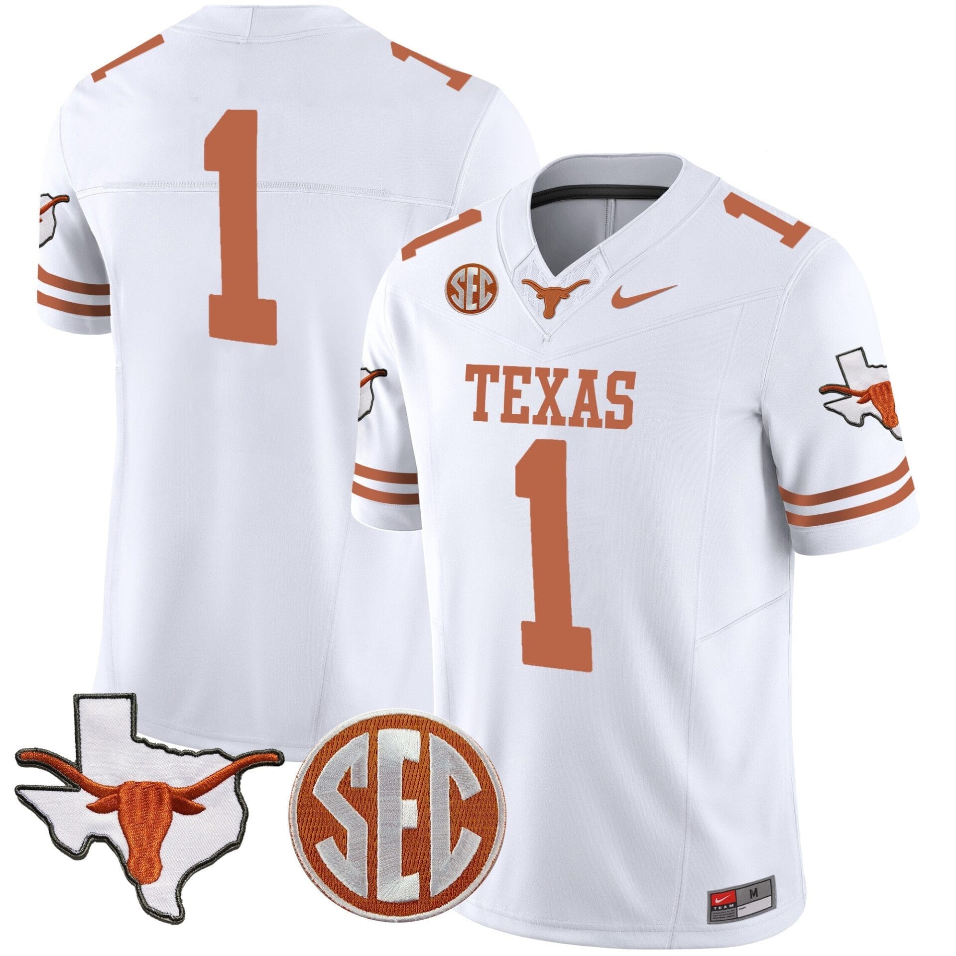 Texas Longhorns State Map & SEC Patch Vapor Jersey V4 - All Stitched - Image 30
