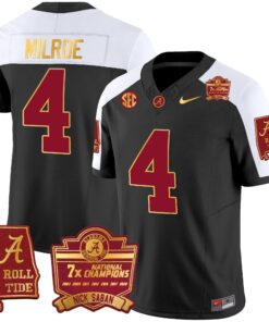 Alternative view of Alabama Crimson Tide Nick Saban 7x Champions Patch Gold Trim Jersey - All Stitched