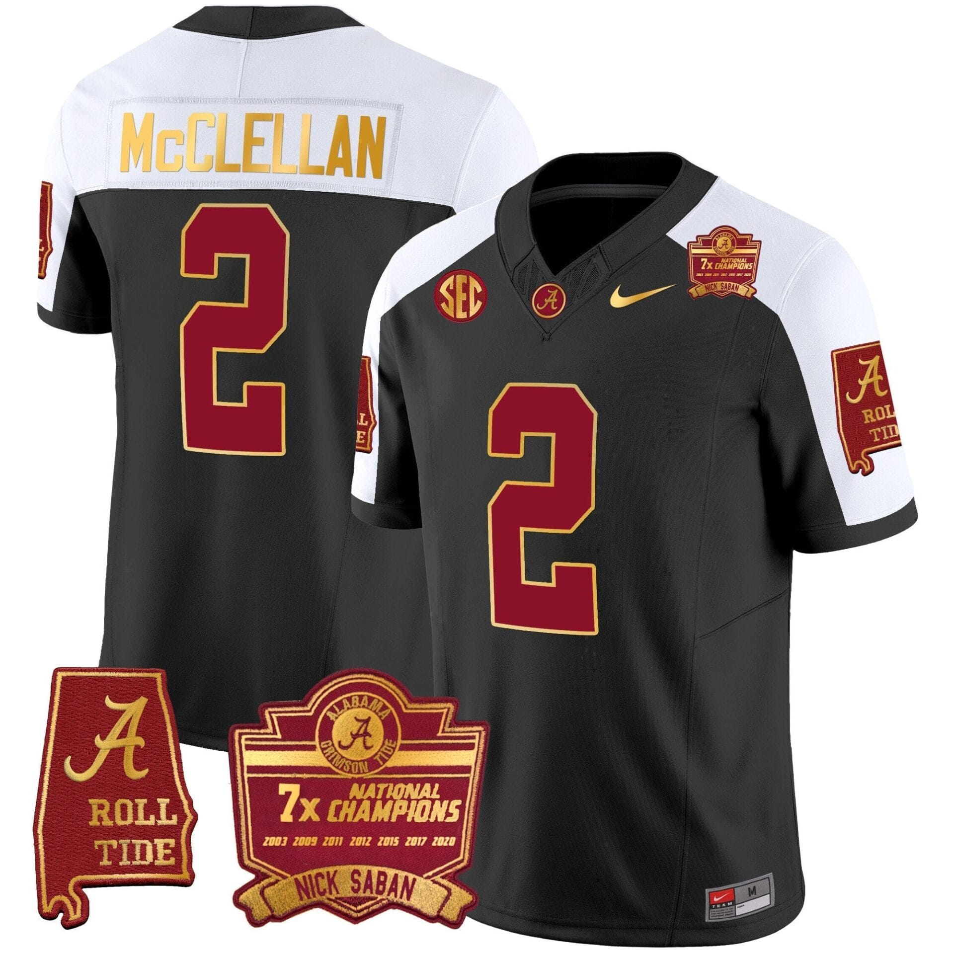 Alabama Crimson Tide Nick Saban 7x Champions Patch Gold Trim Jersey - All Stitched - Image 3