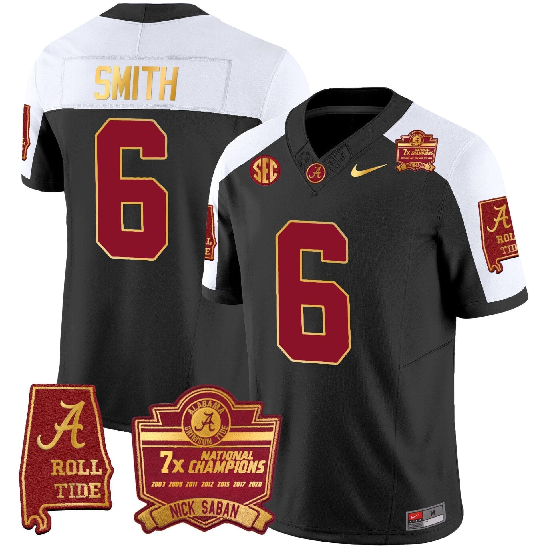 Alabama Crimson Tide Nick Saban 7x Champions Patch Gold Trim Jersey - All Stitched - Image 6
