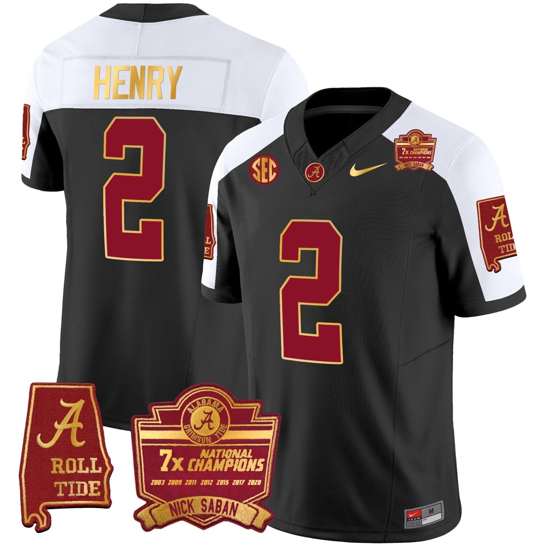 Alabama Crimson Tide Nick Saban 7x Champions Patch Gold Trim Jersey - All Stitched - Image 5