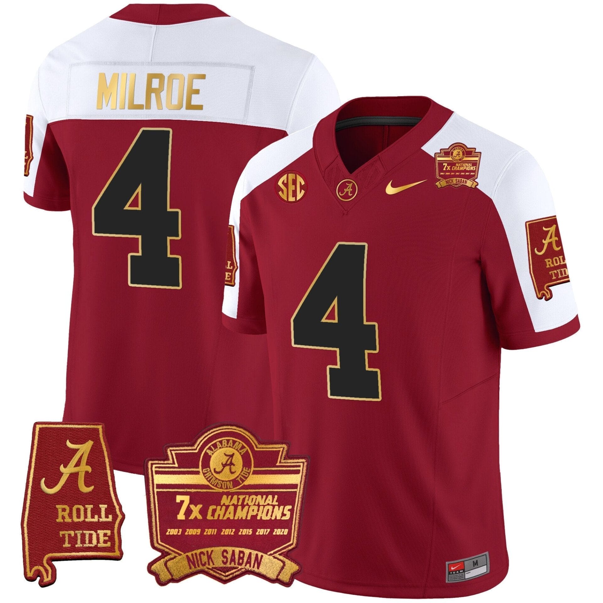 Alabama Crimson Tide Nick Saban 7x Champions Patch Gold Trim Jersey - All Stitched - Image 10