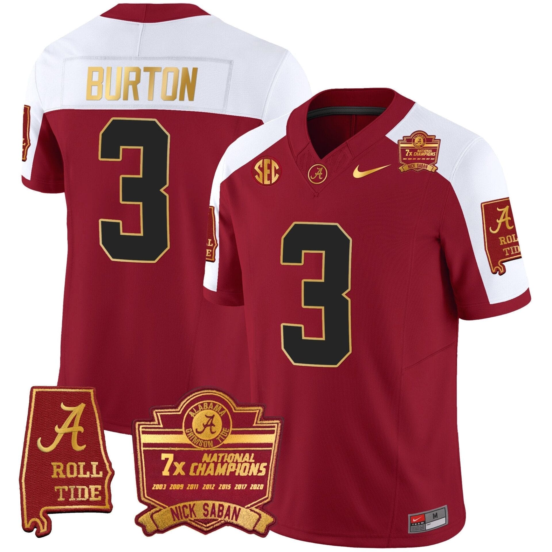 Alabama Crimson Tide Nick Saban 7x Champions Patch Gold Trim Jersey - All Stitched - Image 12