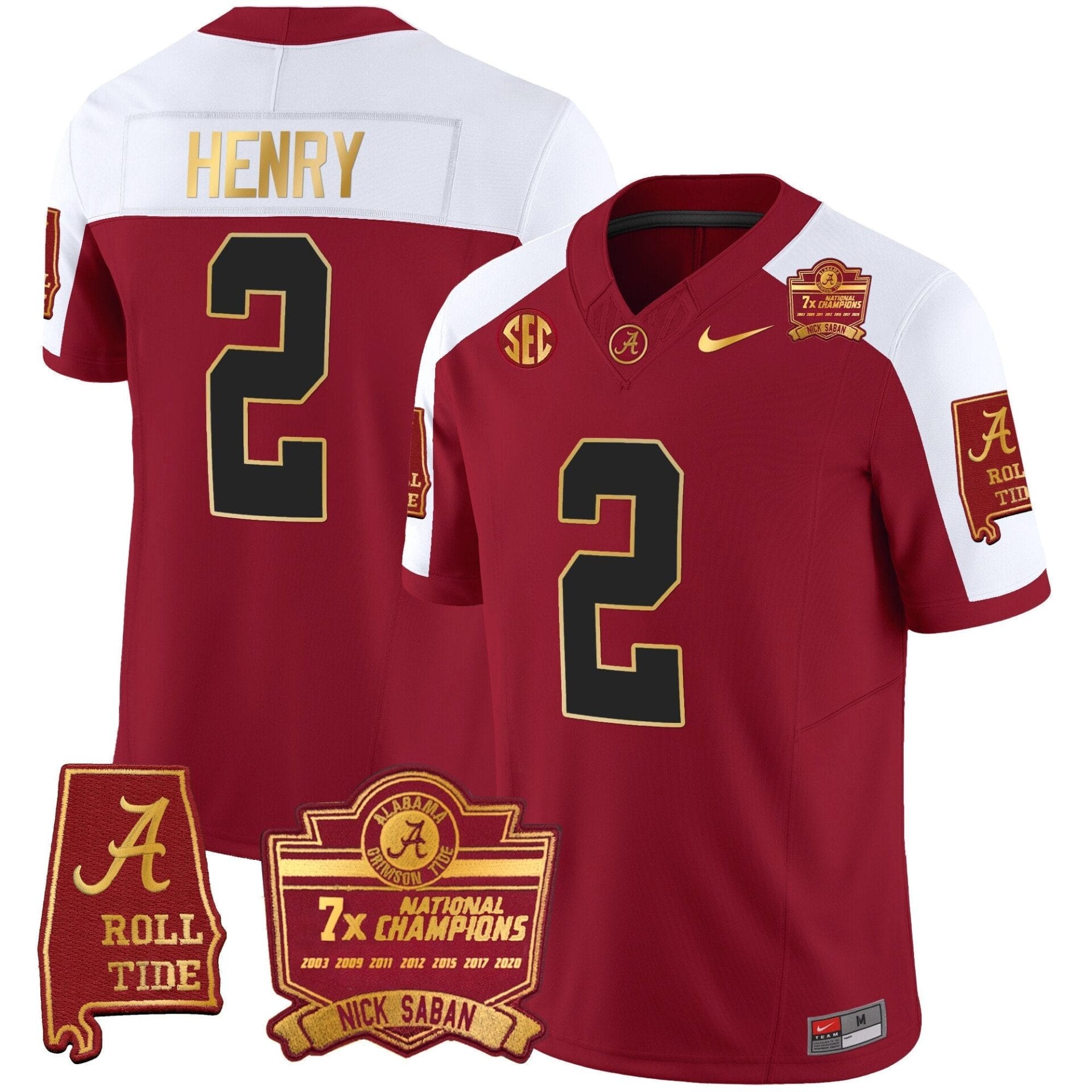 Alabama Crimson Tide Nick Saban 7x Champions Patch Gold Trim Jersey - All Stitched - Image 13