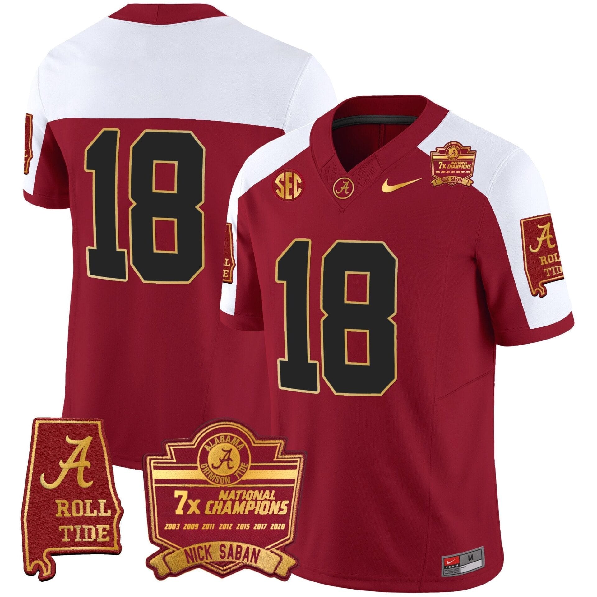 Alabama Crimson Tide Nick Saban 7x Champions Patch Gold Trim Jersey - All Stitched - Image 15