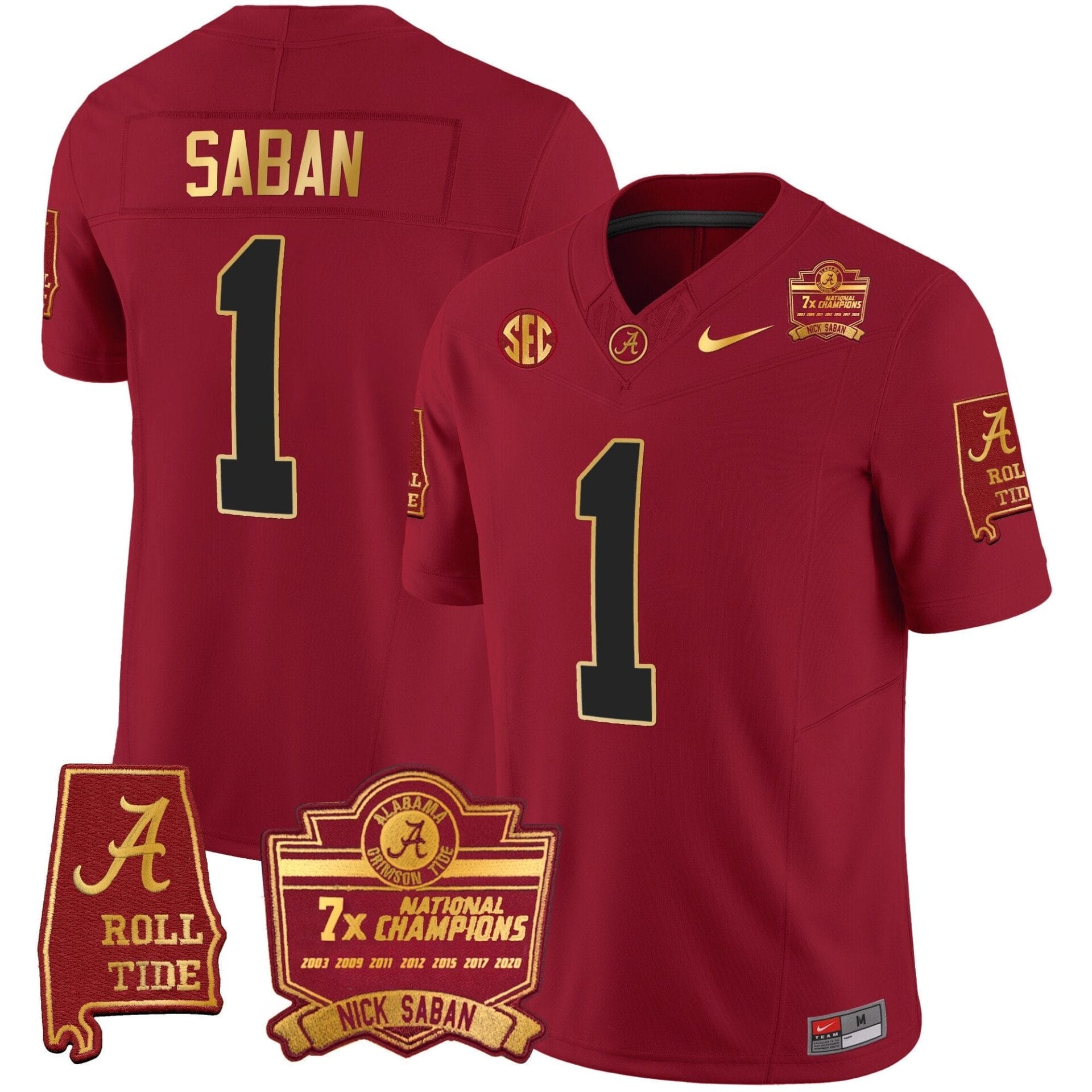 Alabama Crimson Tide Nick Saban 7x Champions Patch Gold Trim Jersey - All Stitched - Image 17
