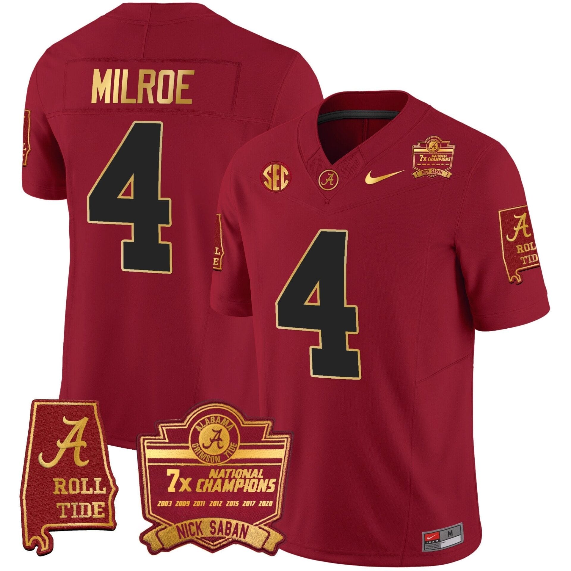 Alabama Crimson Tide Nick Saban 7x Champions Patch Gold Trim Jersey - All Stitched - Image 18