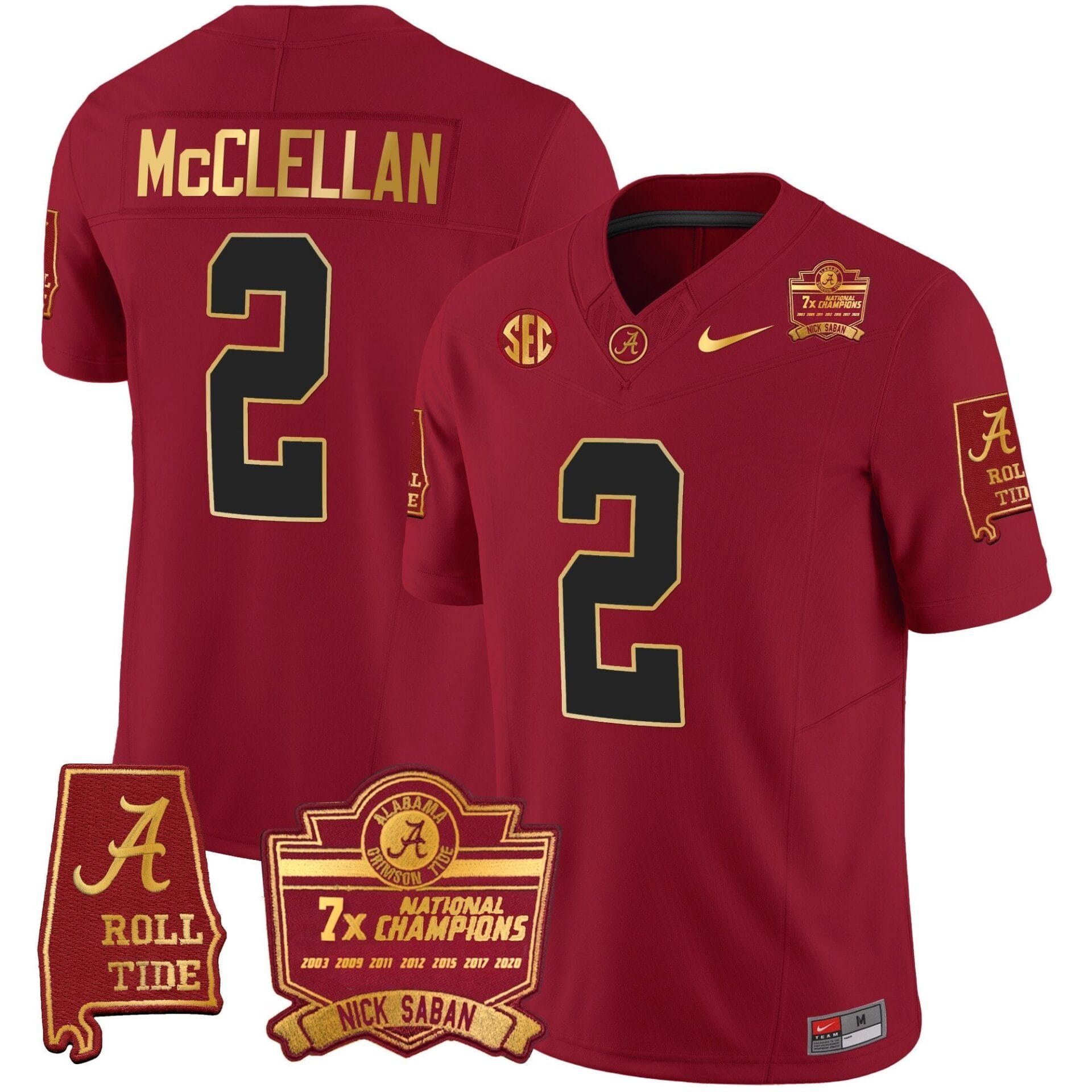 Alabama Crimson Tide Nick Saban 7x Champions Patch Gold Trim Jersey - All Stitched - Image 19