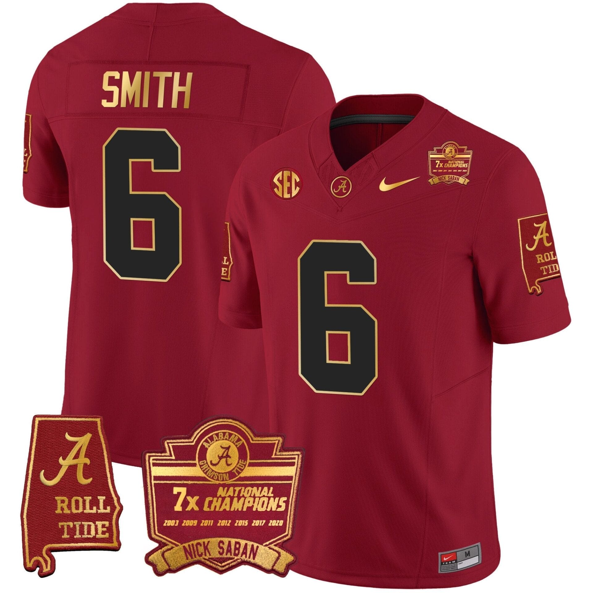 Alabama Crimson Tide Nick Saban 7x Champions Patch Gold Trim Jersey - All Stitched - Image 22
