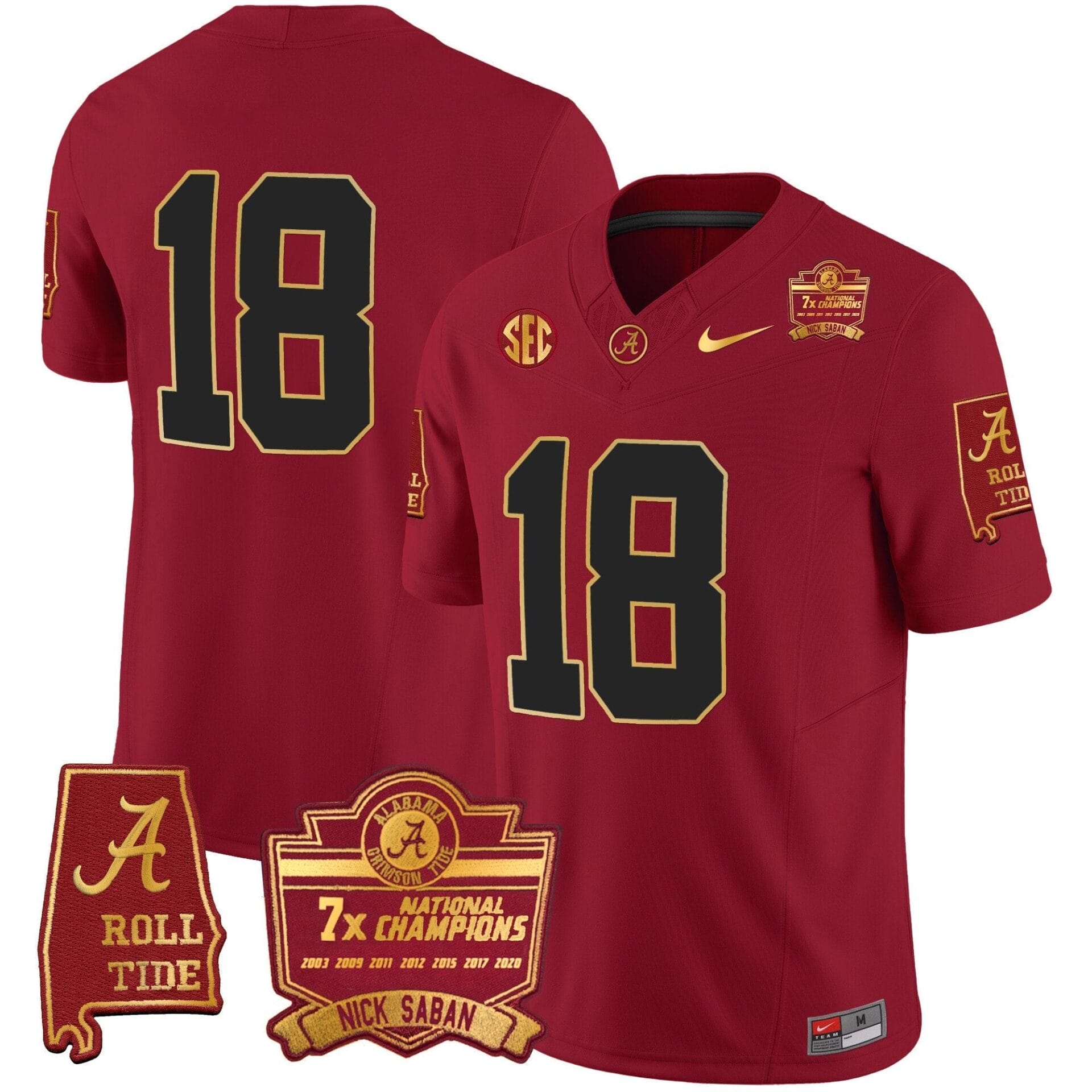 Alabama Crimson Tide Nick Saban 7x Champions Patch Gold Trim Jersey - All Stitched - Image 23