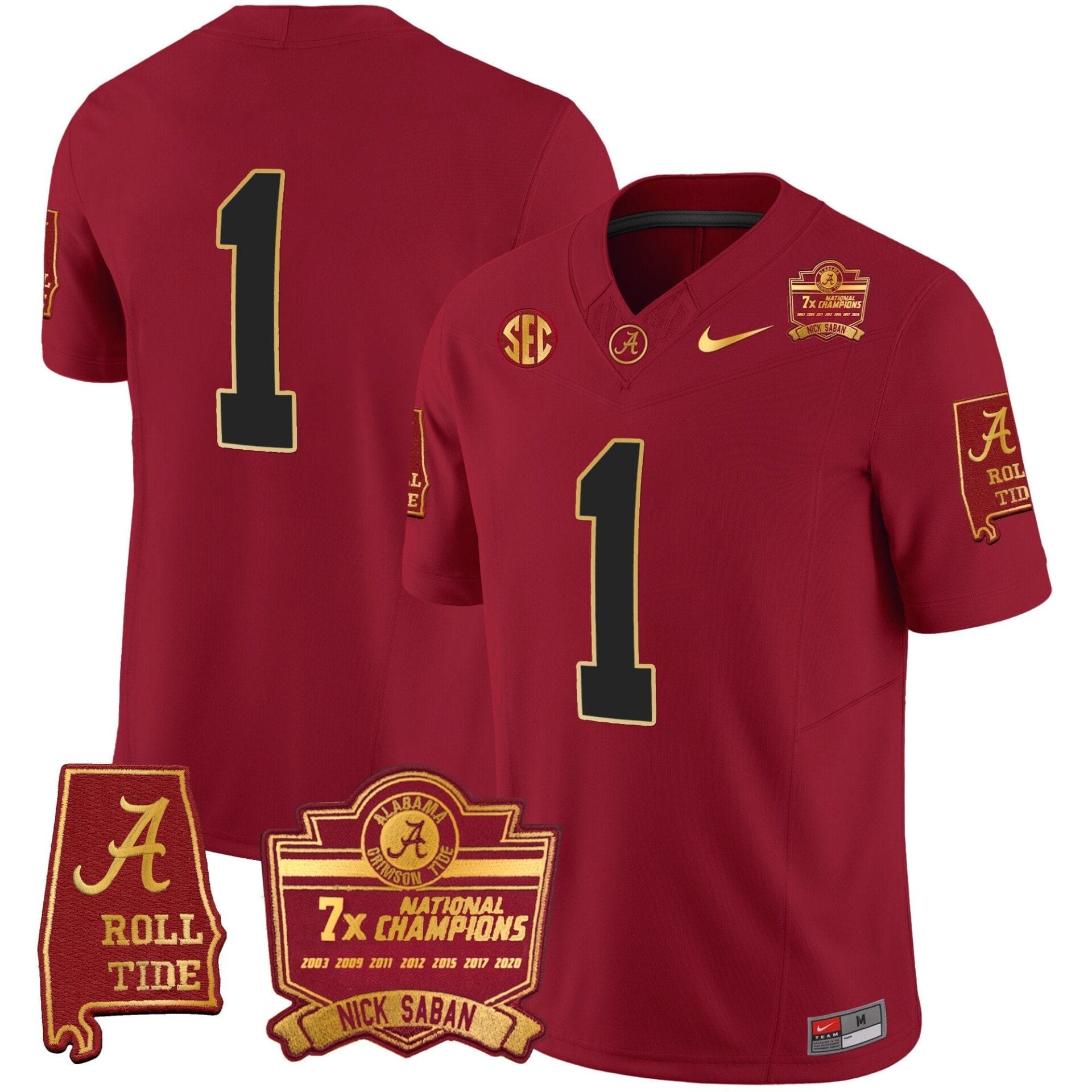 Alabama Crimson Tide Nick Saban 7x Champions Patch Gold Trim Jersey - All Stitched - Image 24