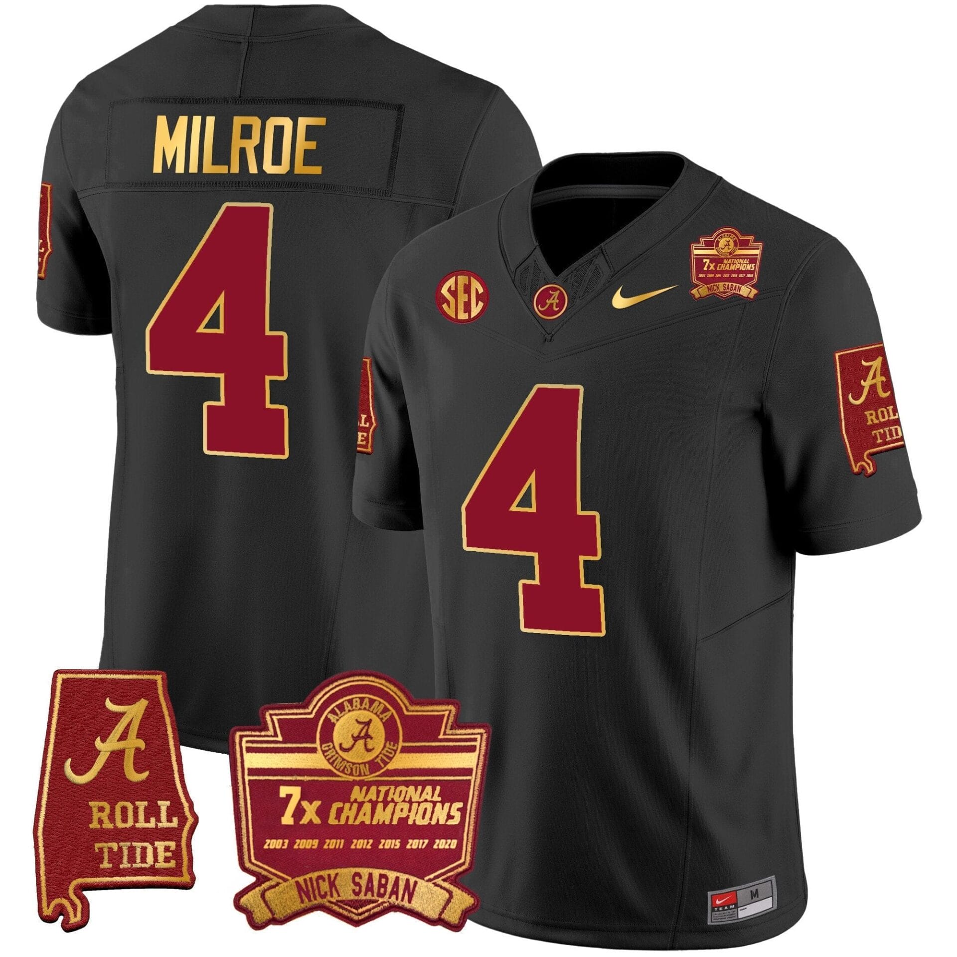 Alabama Crimson Tide Nick Saban 7x Champions Patch Gold Trim Jersey - All Stitched - Image 26