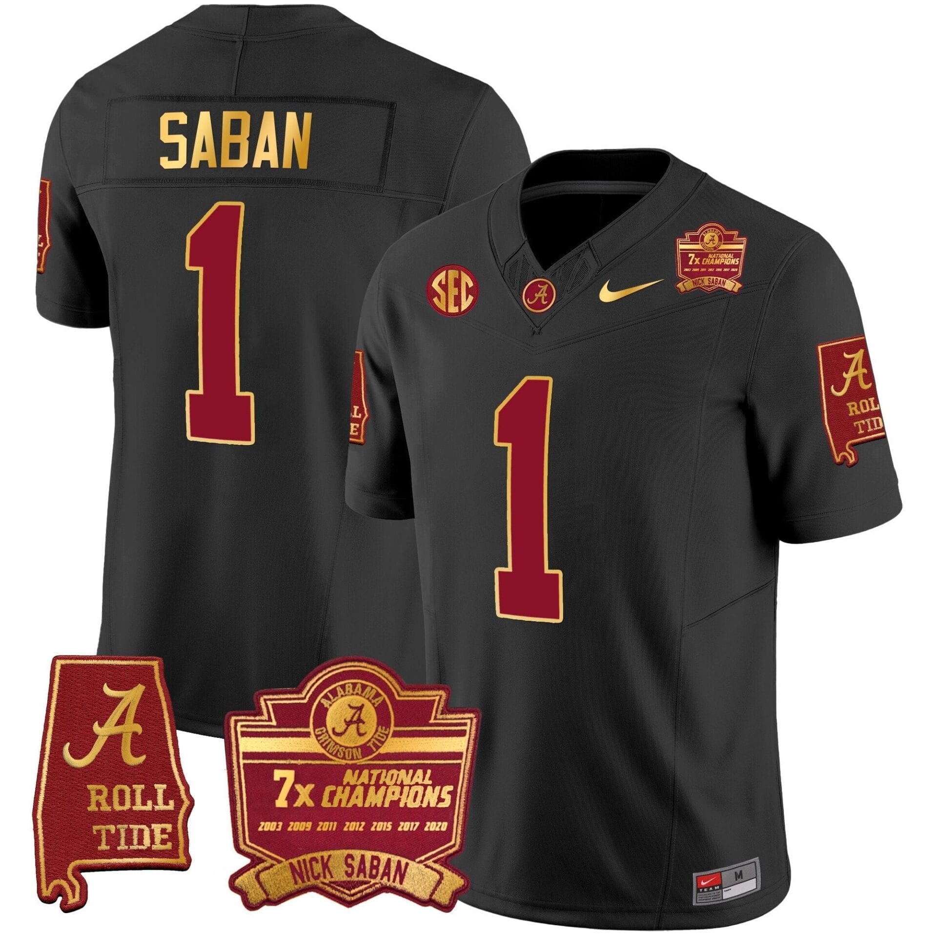 Alabama Crimson Tide Nick Saban 7x Champions Patch Gold Trim Jersey - All Stitched - Image 25