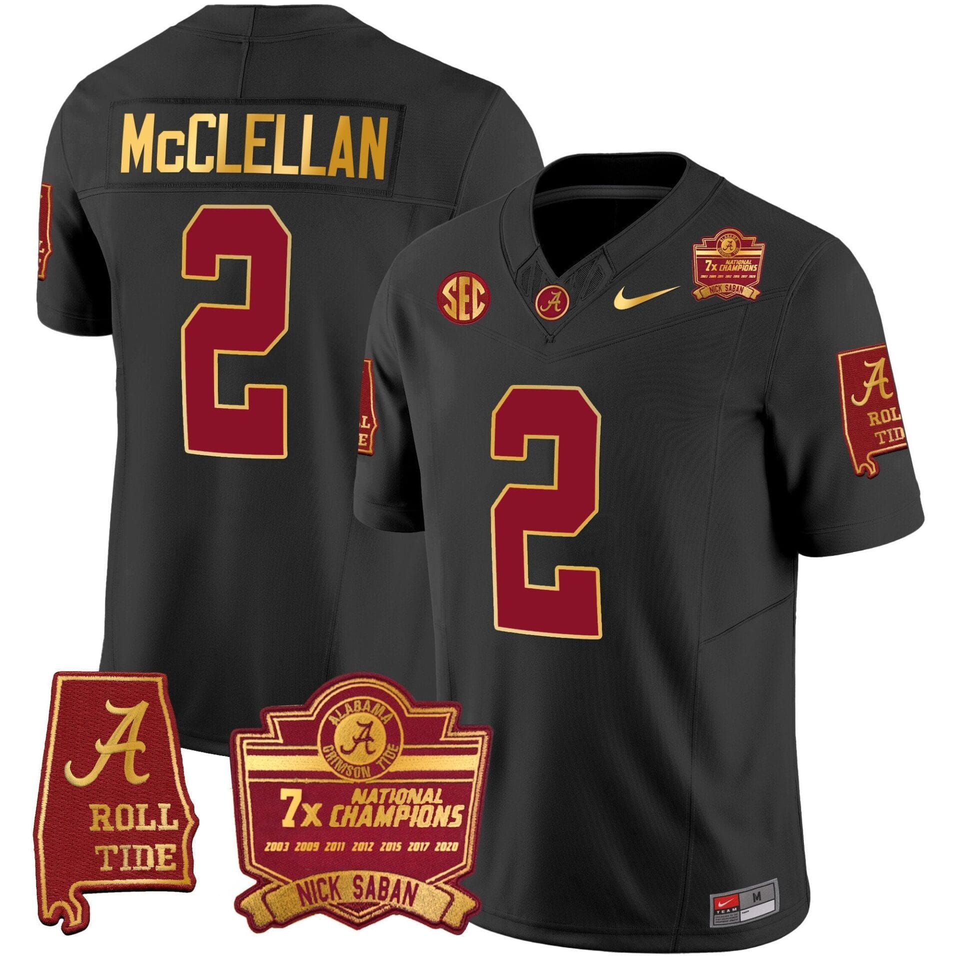 Alabama Crimson Tide Nick Saban 7x Champions Patch Gold Trim Jersey - All Stitched - Image 27