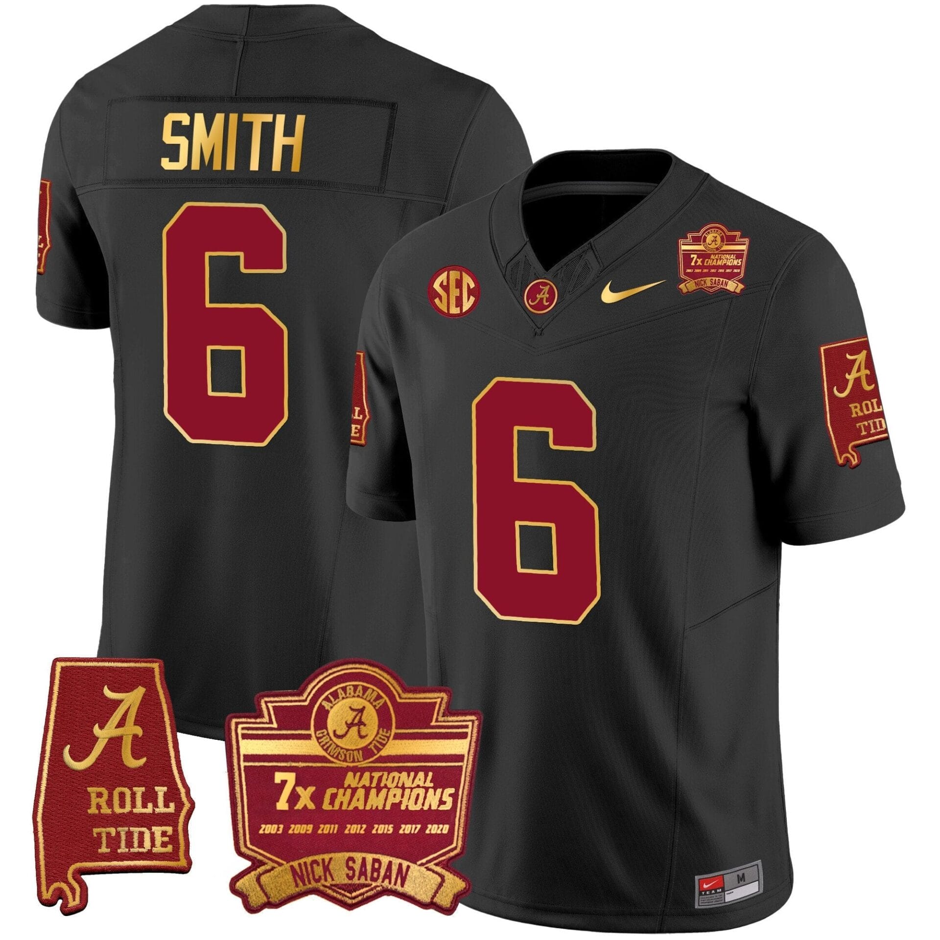 Alabama Crimson Tide Nick Saban 7x Champions Patch Gold Trim Jersey - All Stitched - Image 30