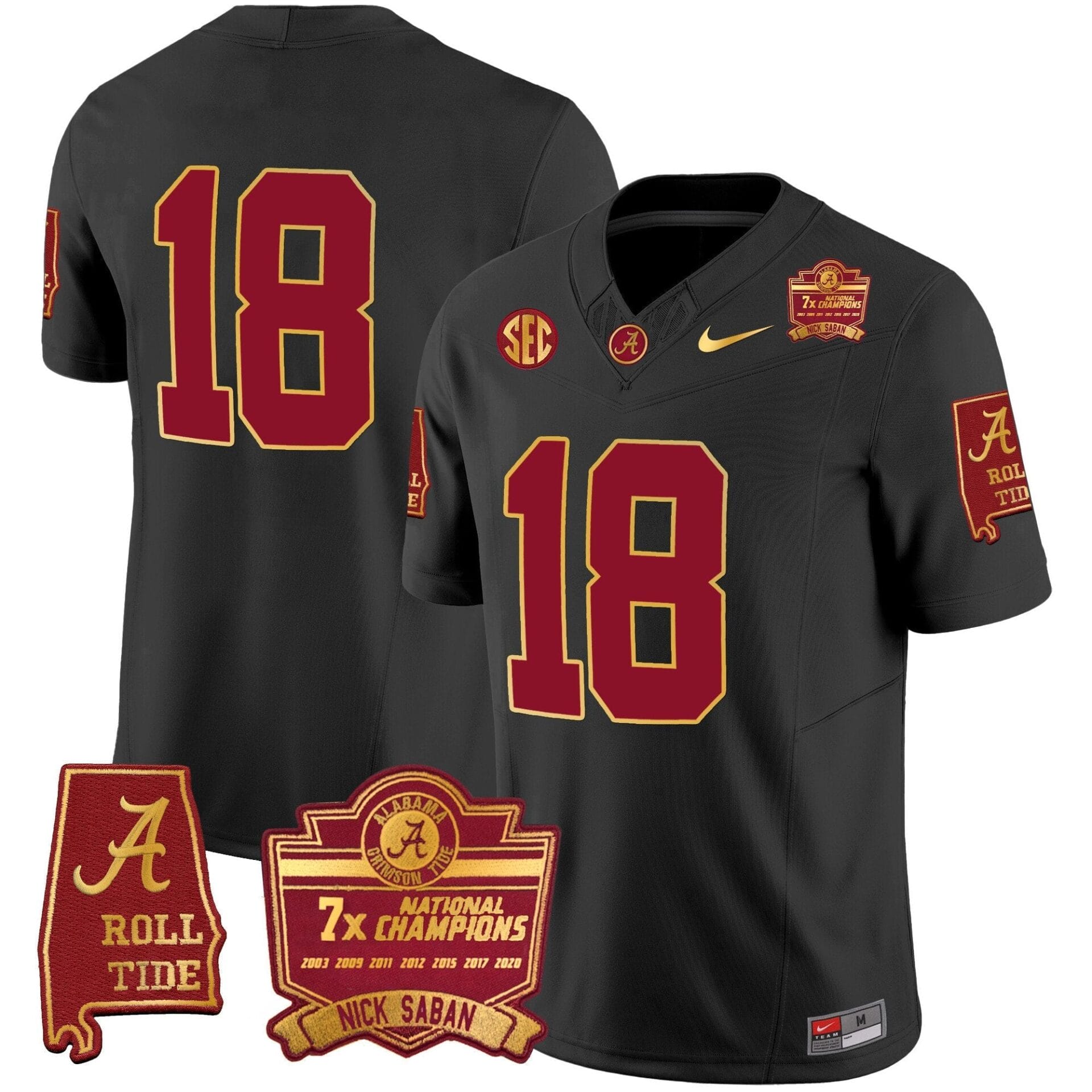 Alabama Crimson Tide Nick Saban 7x Champions Patch Gold Trim Jersey - All Stitched - Image 31
