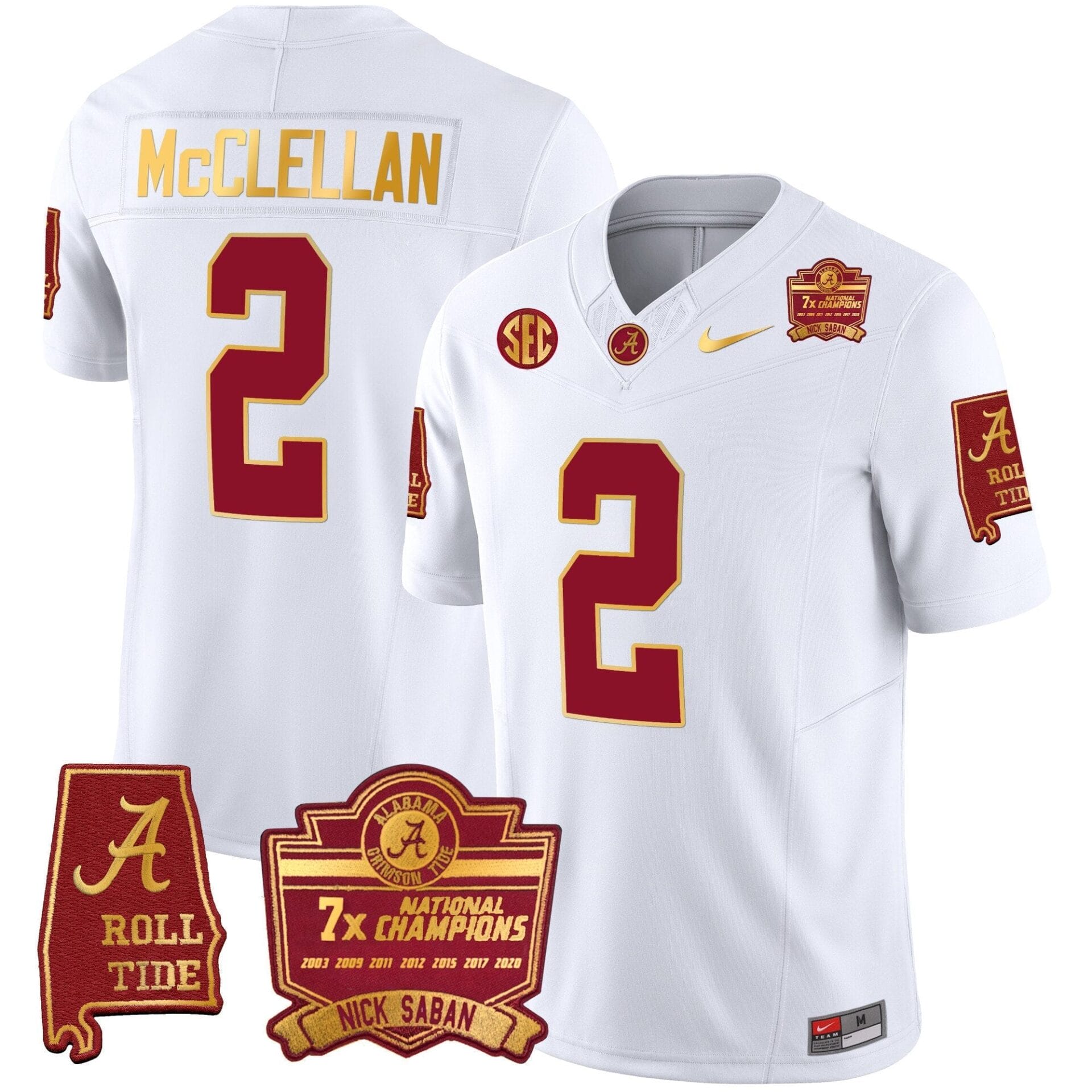 Alabama Crimson Tide Nick Saban 7x Champions Patch Gold Trim Jersey - All Stitched - Image 35