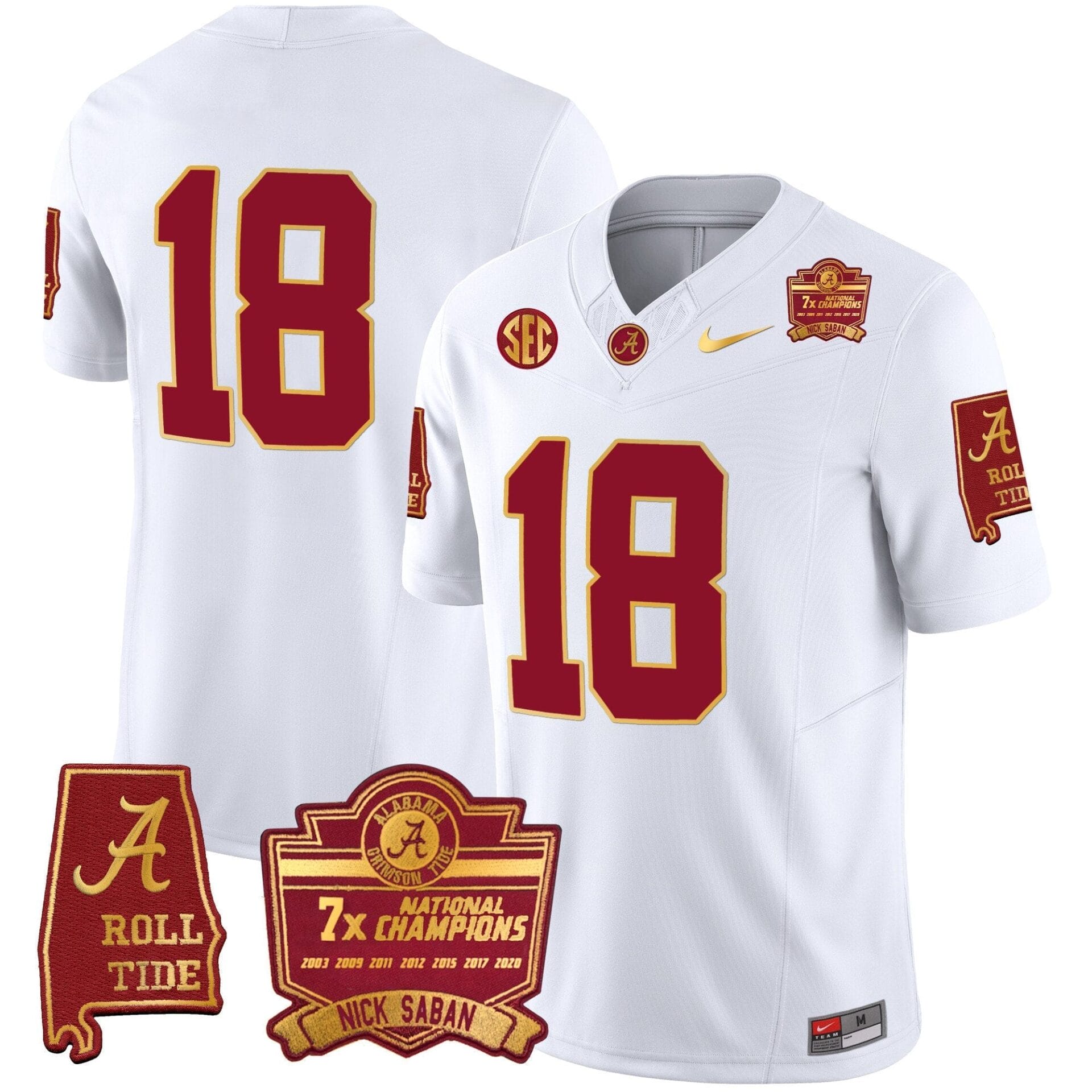 Alabama Crimson Tide Nick Saban 7x Champions Patch Gold Trim Jersey - All Stitched - Image 39